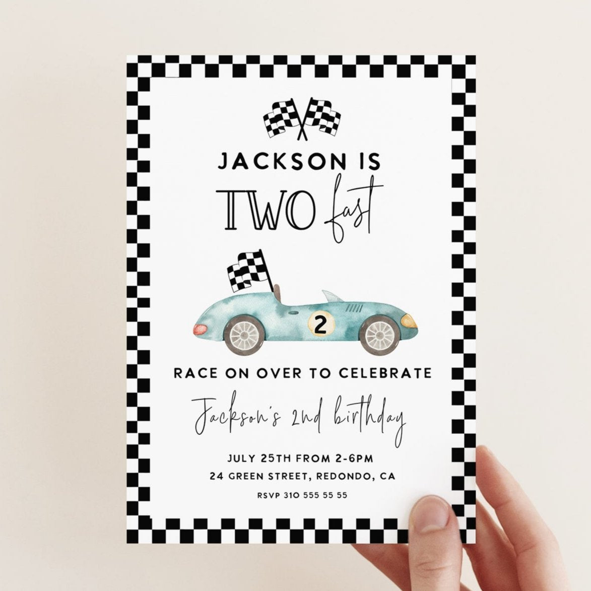 Race car Birthday Invitation TWO FAST