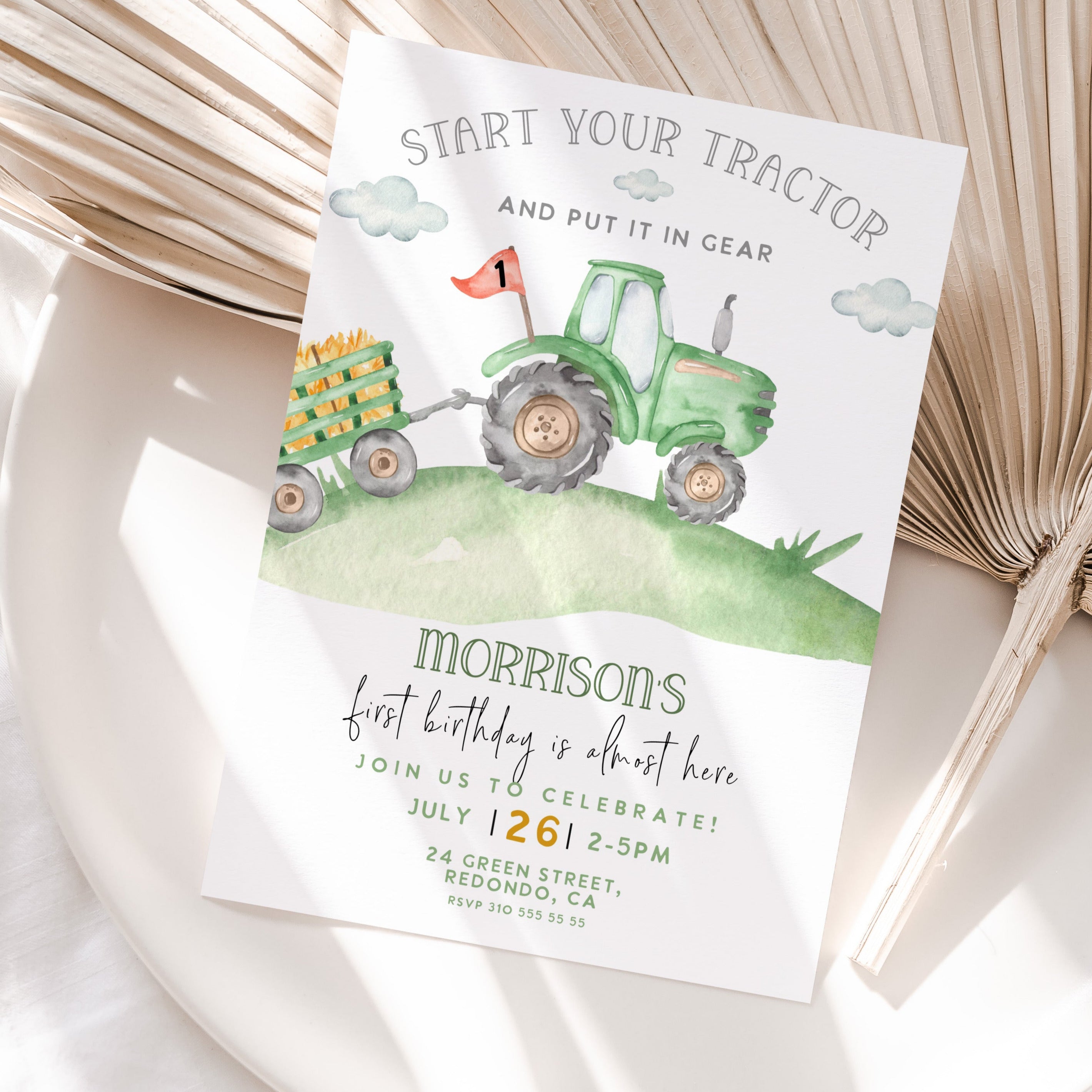 Tractor birthday invitation, tractor party, farm birthday invitation, fist birthday, boy birthday party invitation