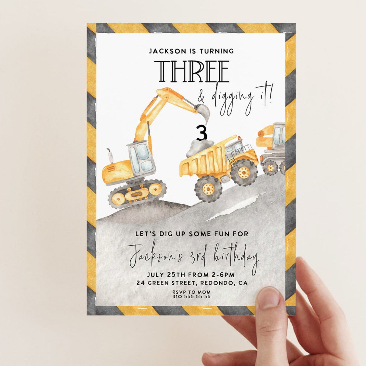 Construction birthday invitation, any age, third birthay, truck birthday invite, construction party