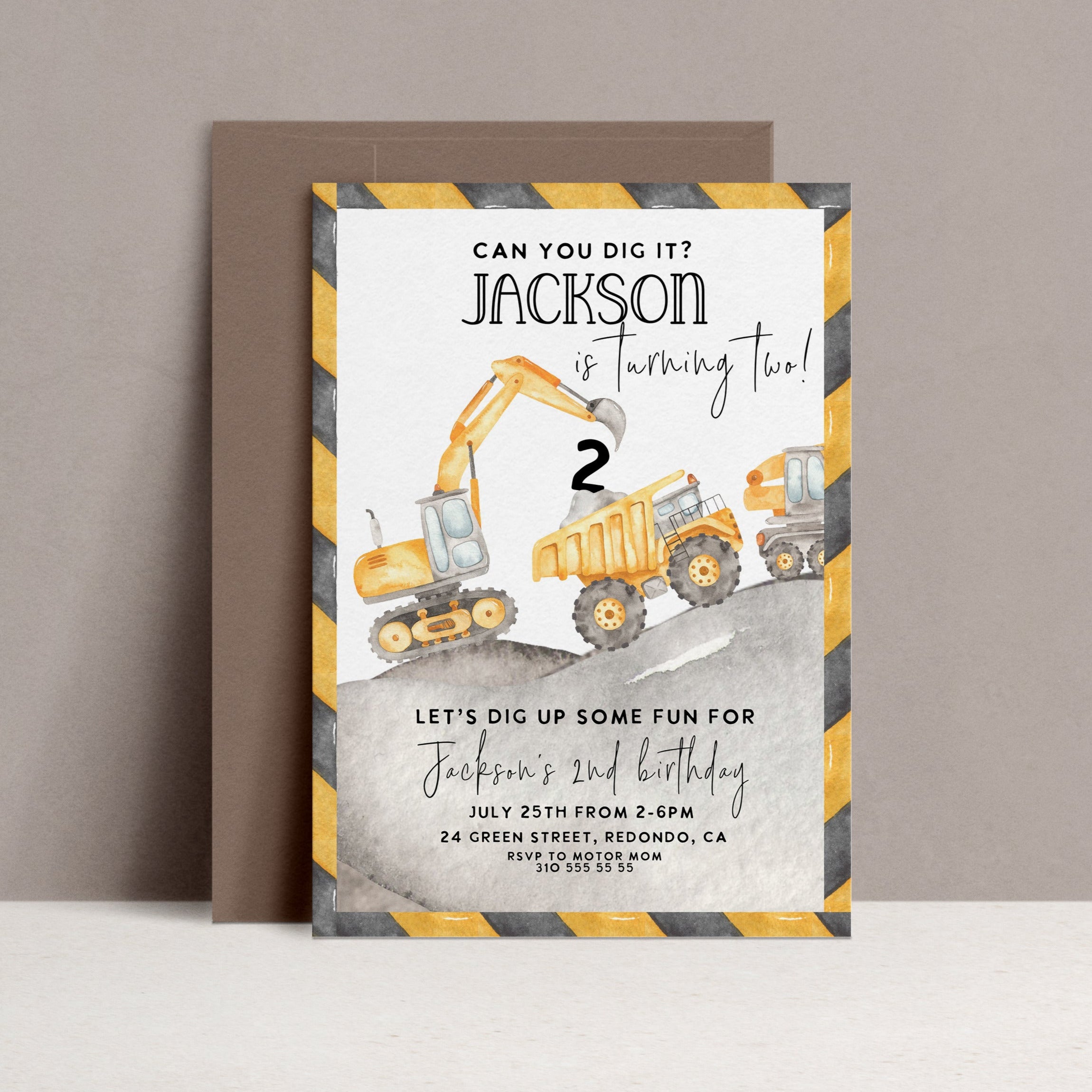Construction birthday party invitation, construction invitation, boy birthday party, digger party, second birthday, 2nd birthday