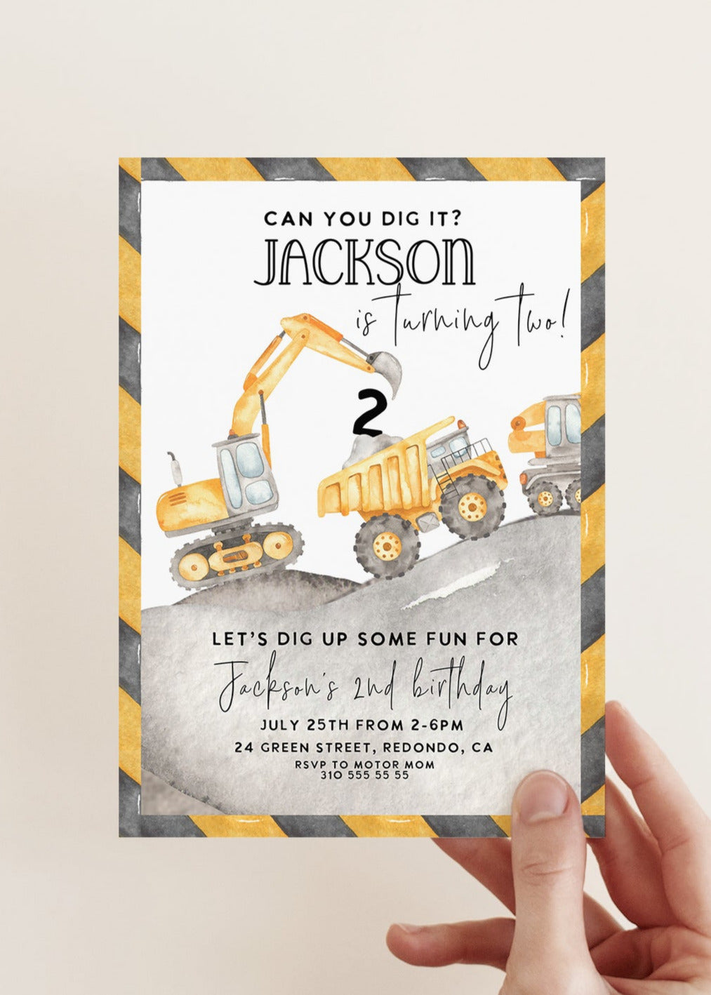 Construction birthday party invitation, construction invitation, boy birthday party, digger party, second birthday, 2nd birthday