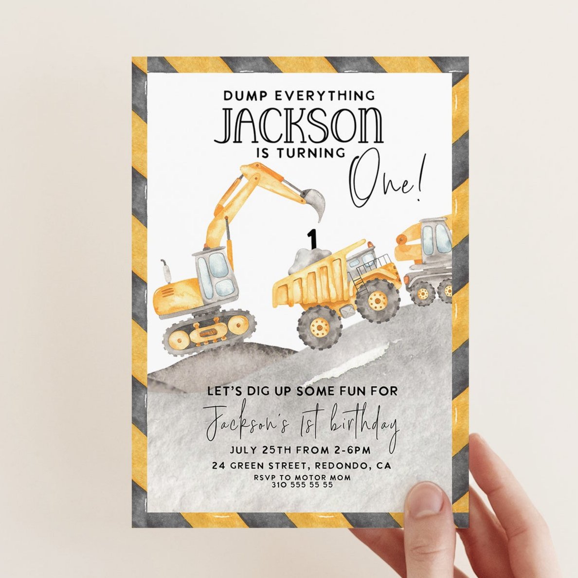 Construction birthday invitation, Construction party, truck party, construction invite, Digger party, dump truck birthday, any age,