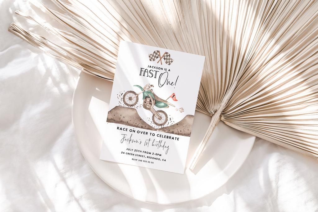 Dirt Bike Birthday invitation FAST ONE