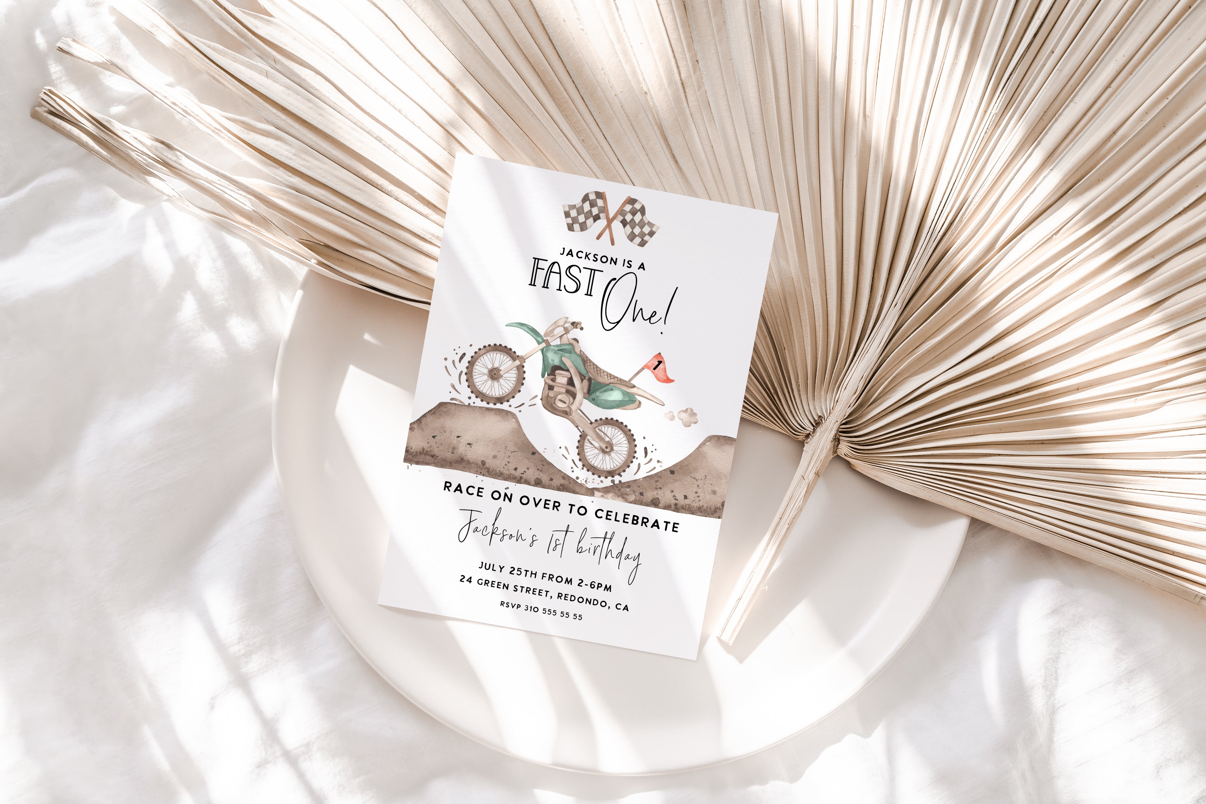 Dirt Bike Birthday invitation FAST ONE