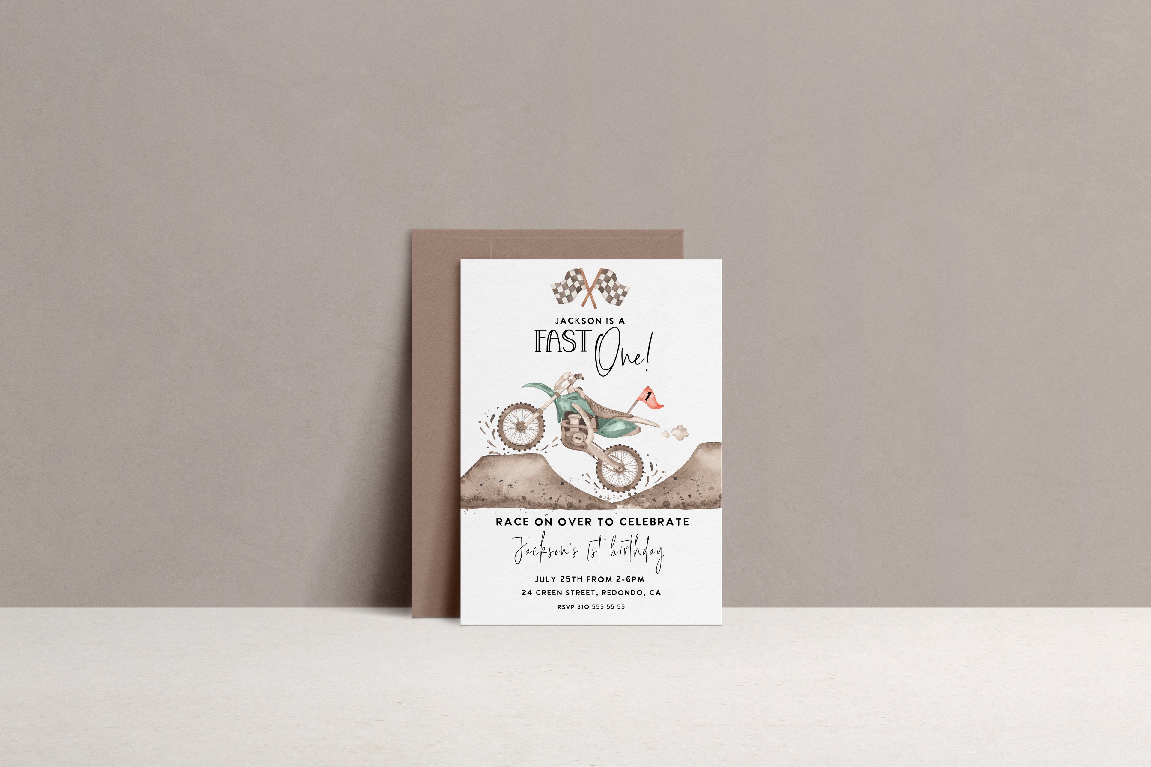 Dirt Bike Birthday invitation FAST ONE