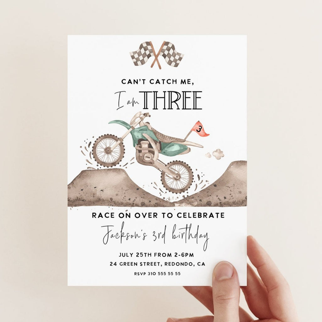 Race car birthday, race car birthday party, race car invitation, racing party, third birthday, Cant catch me, I am three, motorcycle party