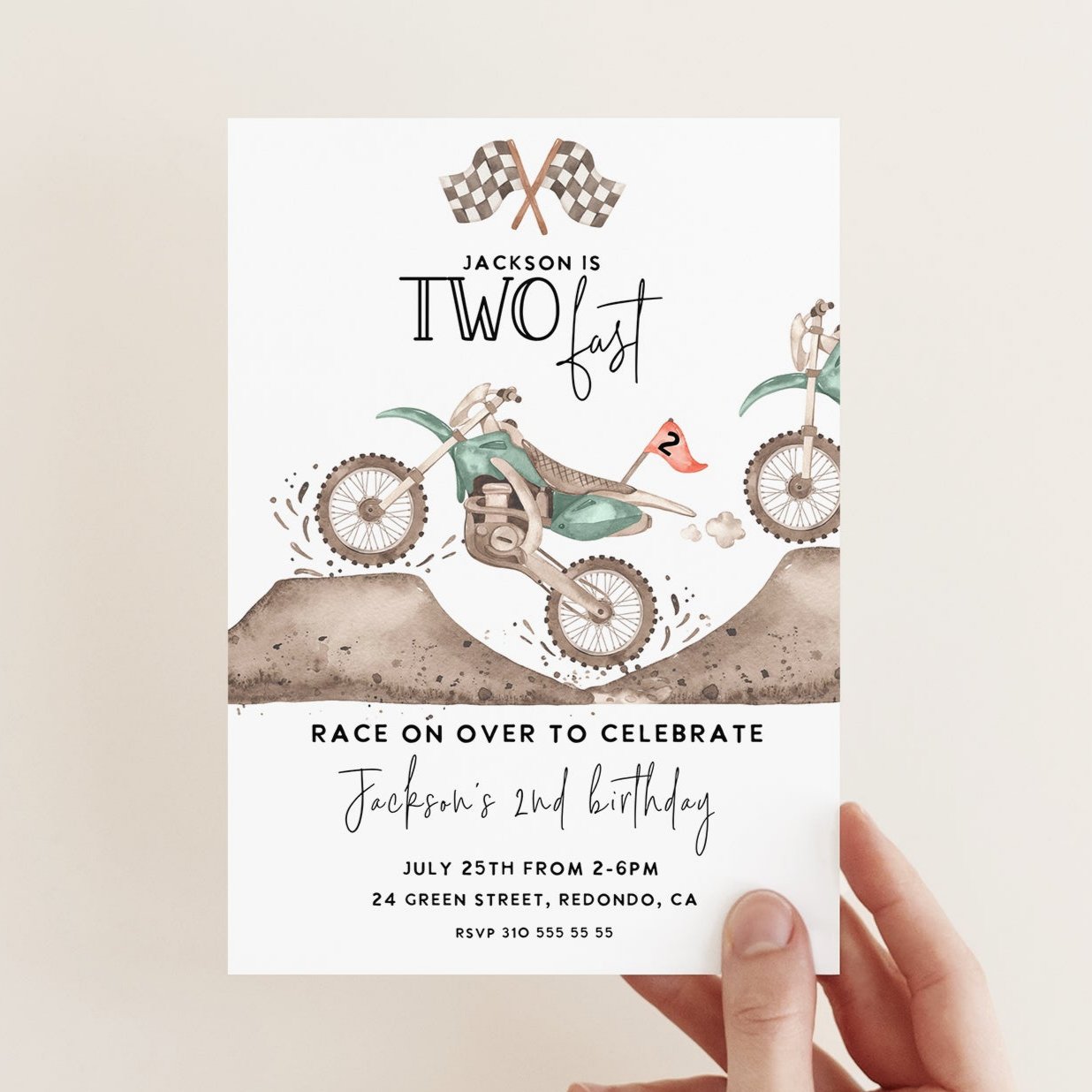 dirt bike invitation, two fast birthday invitation, racing party