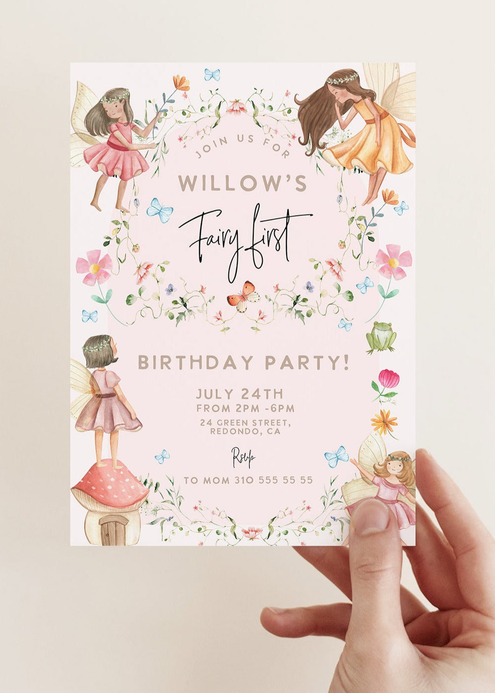 fairy first birthday invitation, magical birthday, girl first birthay invitation, fairy party