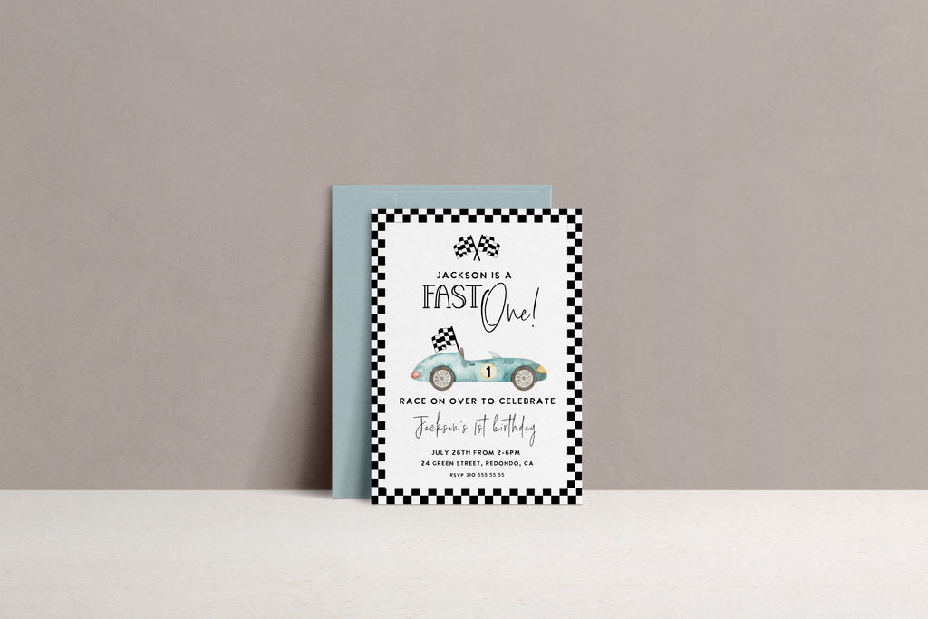 Race Car Birthday Invitation FAST ONE