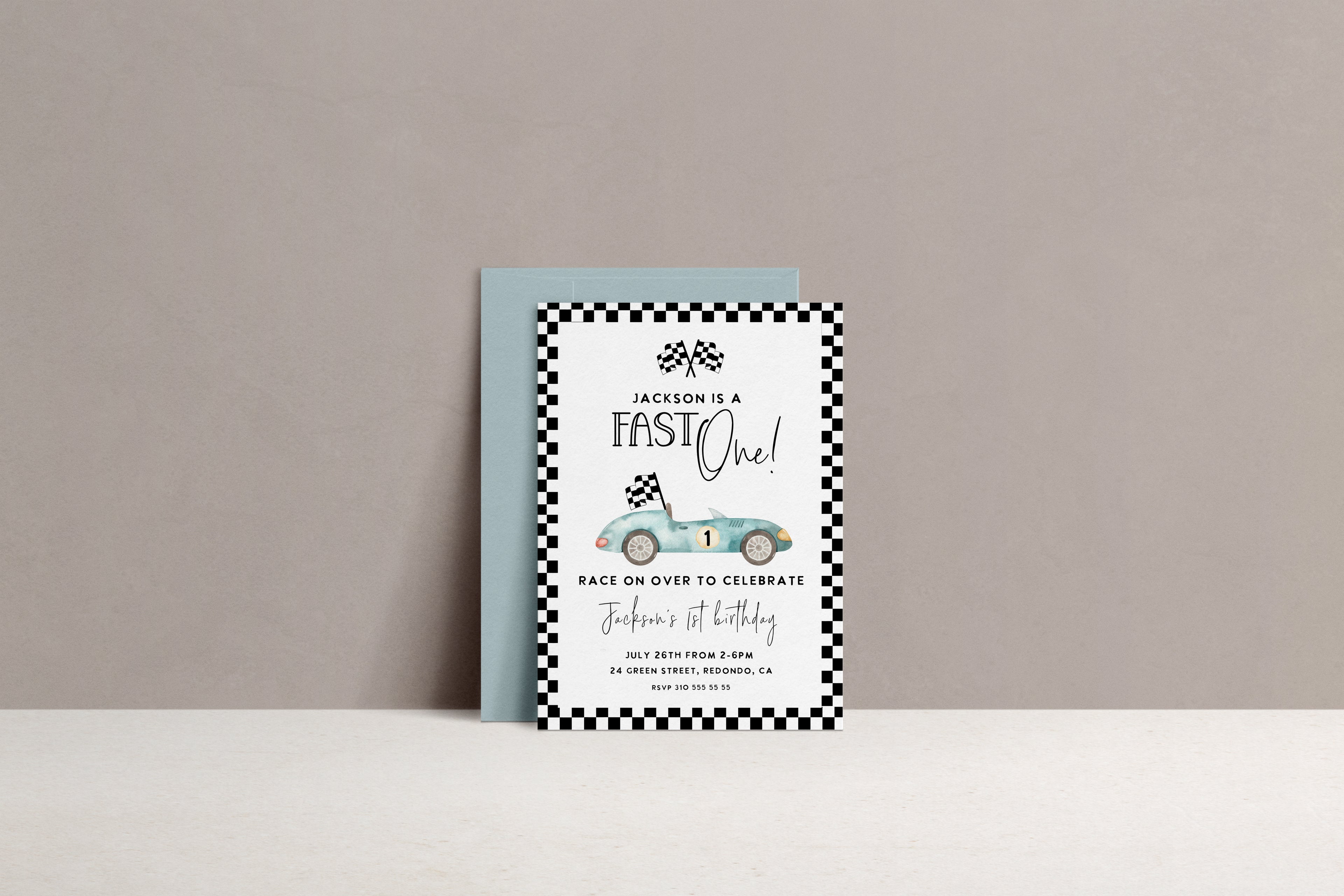 Race Car Birthday Invitation FAST ONE