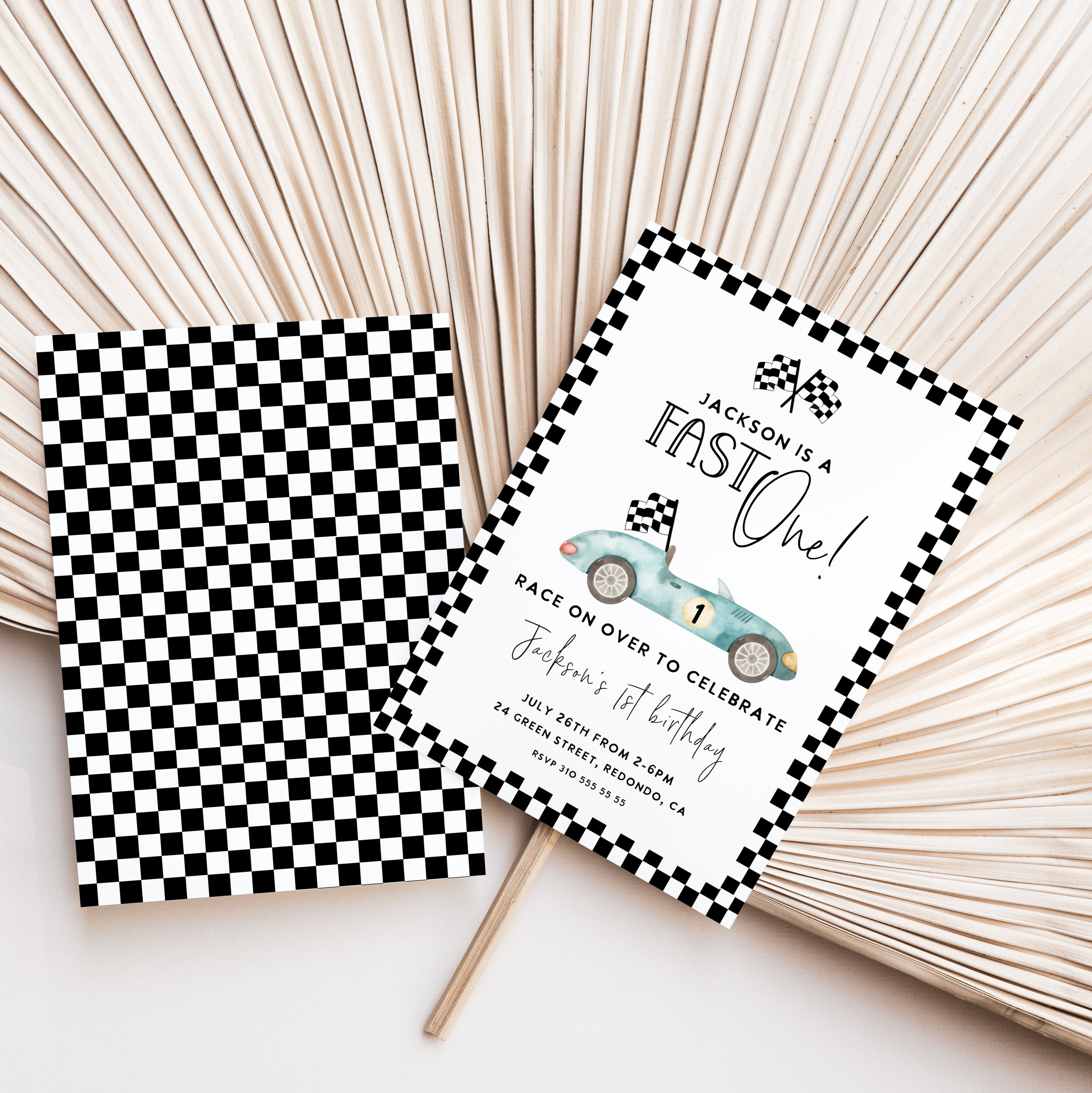 Race car birthday invitation, FAST ONE birthday invite, racecar birthday party