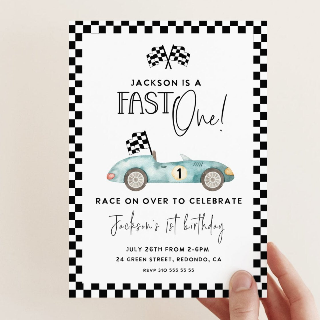 Race Car Birthday Invitation FAST ONE