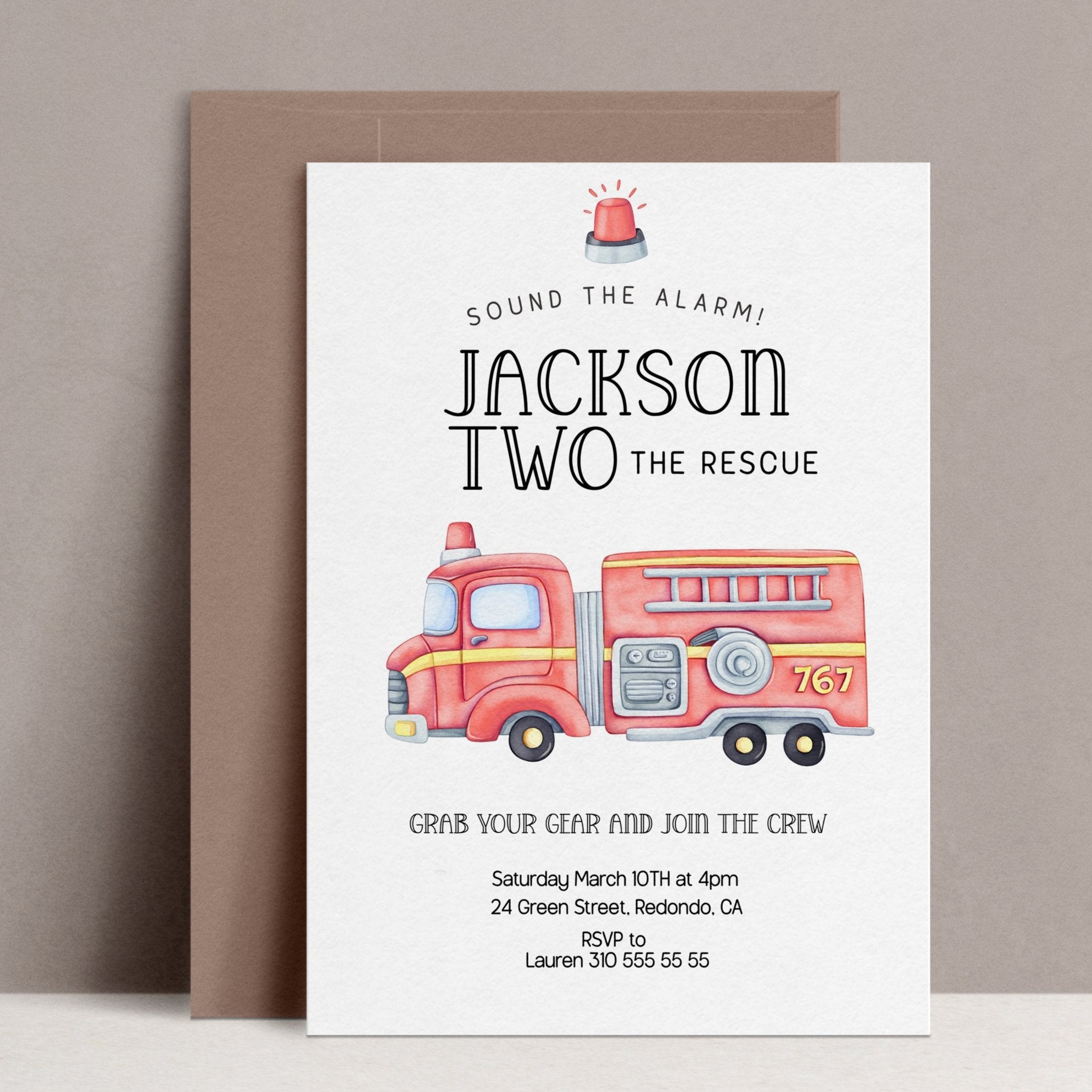 Firetruck invitation, Fire truck invitation, Fire truck party, firetruck party invitation, fireman, DIY invitation, Fire Engine, Sound the alarm, Fire truck party, second birthday, two the rescue, 2nd birthday