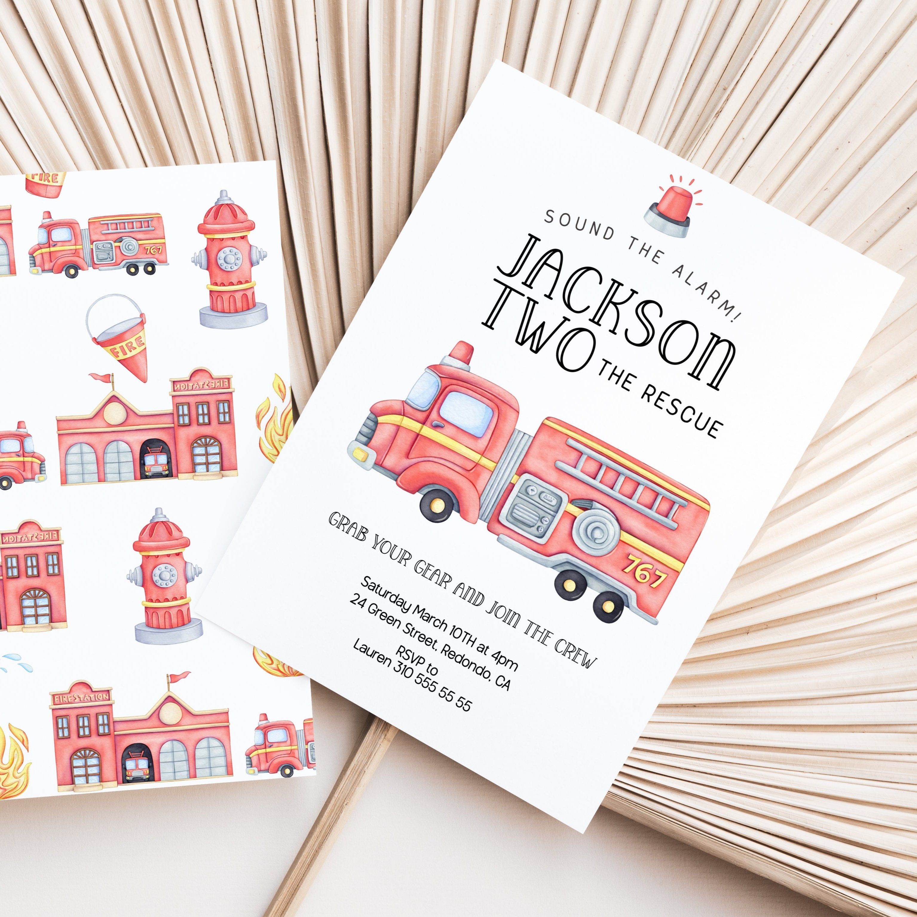 Firetruck invitation, Fire truck invitation, Fire truck party, firetruck party invitation, fireman, DIY invitation, Fire Engine, Sound the alarm, Fire truck party, second birthday, two the rescue, 2nd birthday