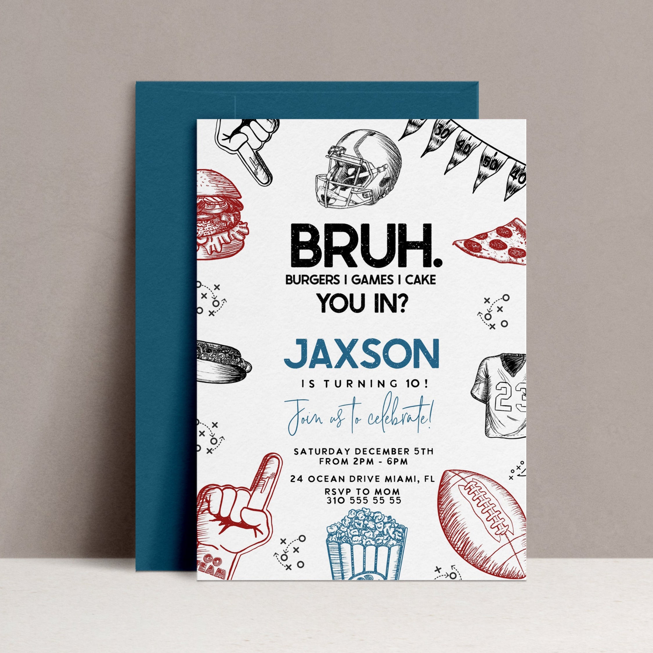 Football birthday invitation, football invitation, Bruh birthday invite, boy birthday bruh.