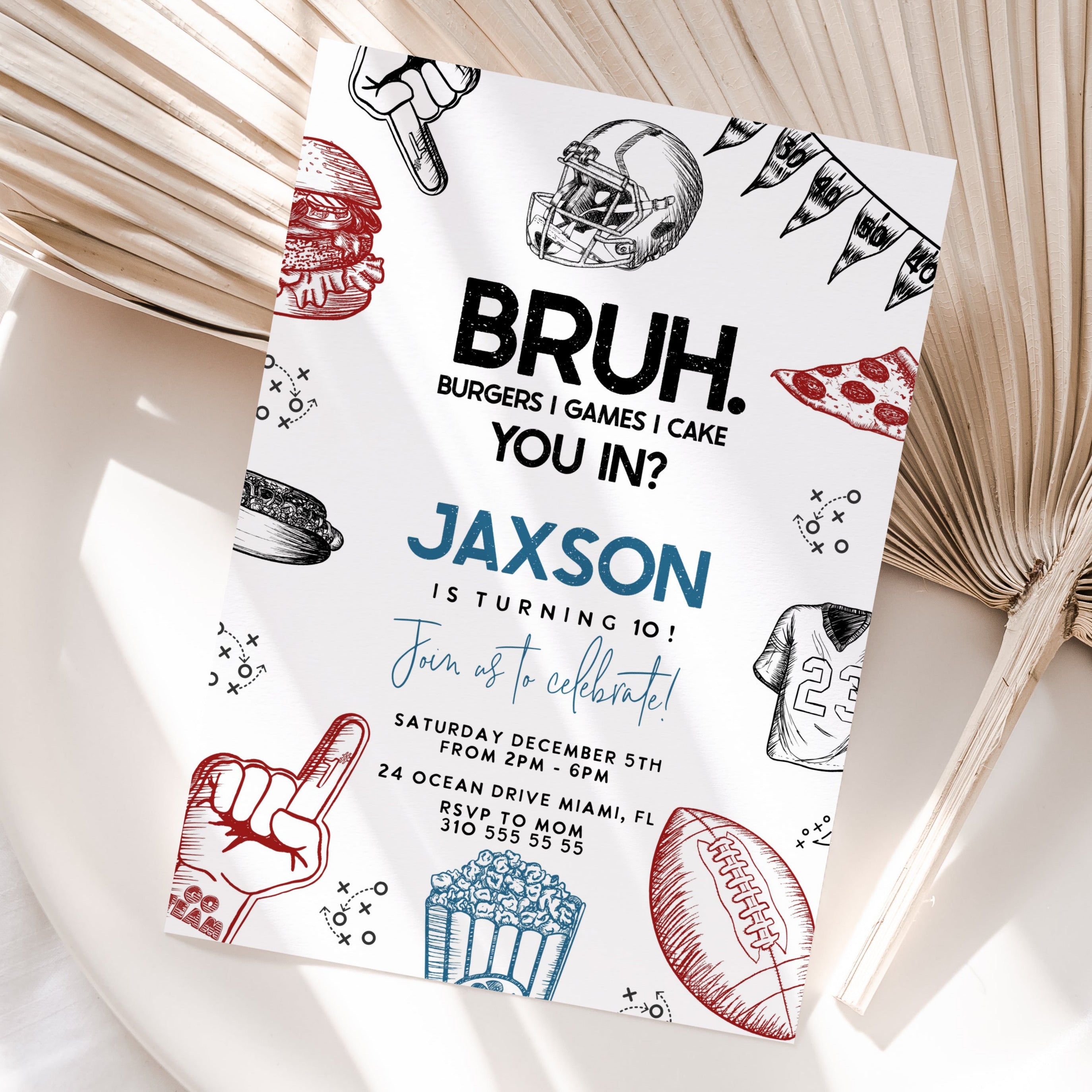 Football birthday invitation, football invitation, Bruh birthday invite, boy birthday bruh.