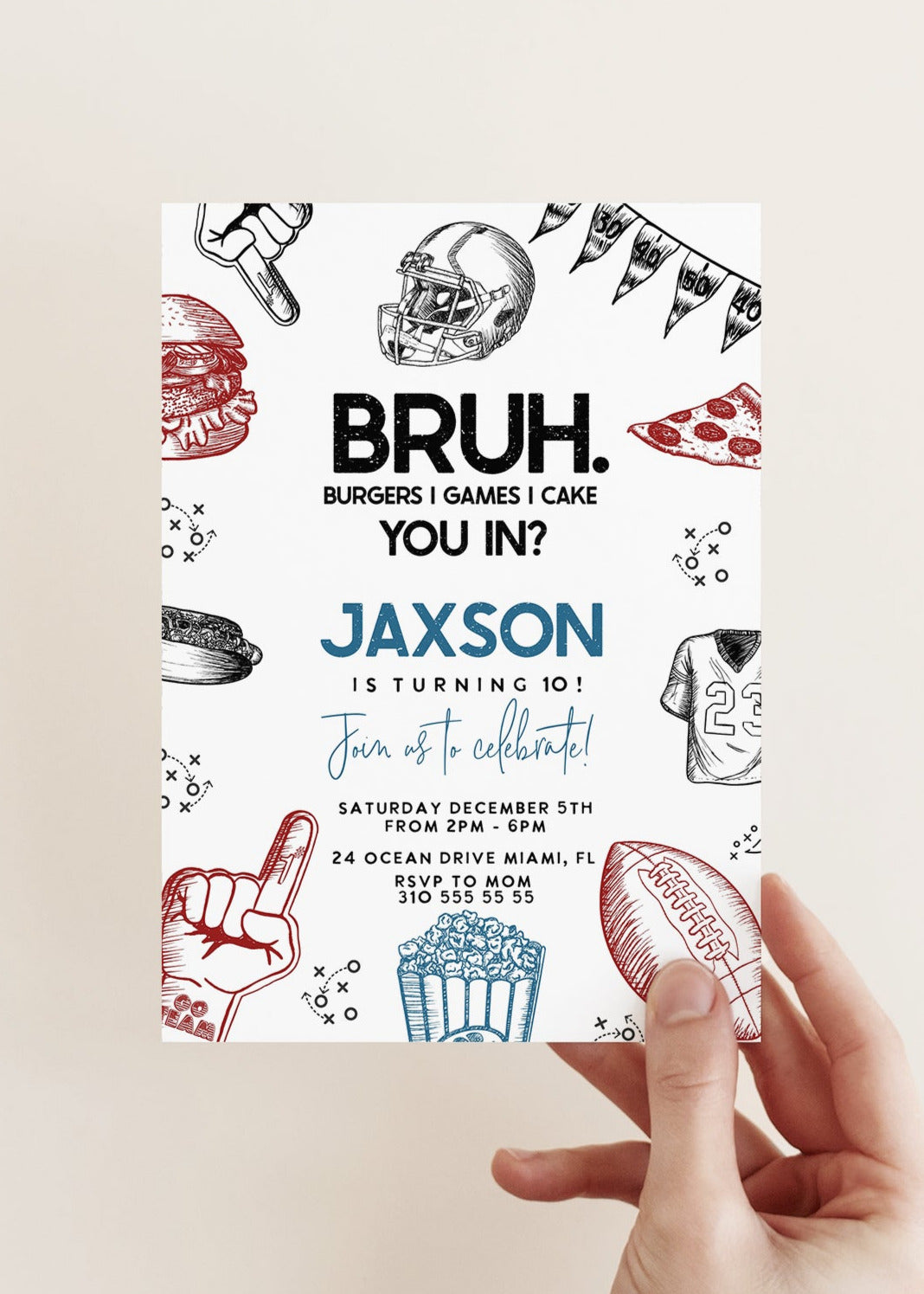 Football birthday invitation, football invitation, Bruh birthday invite, boy birthday bruh.