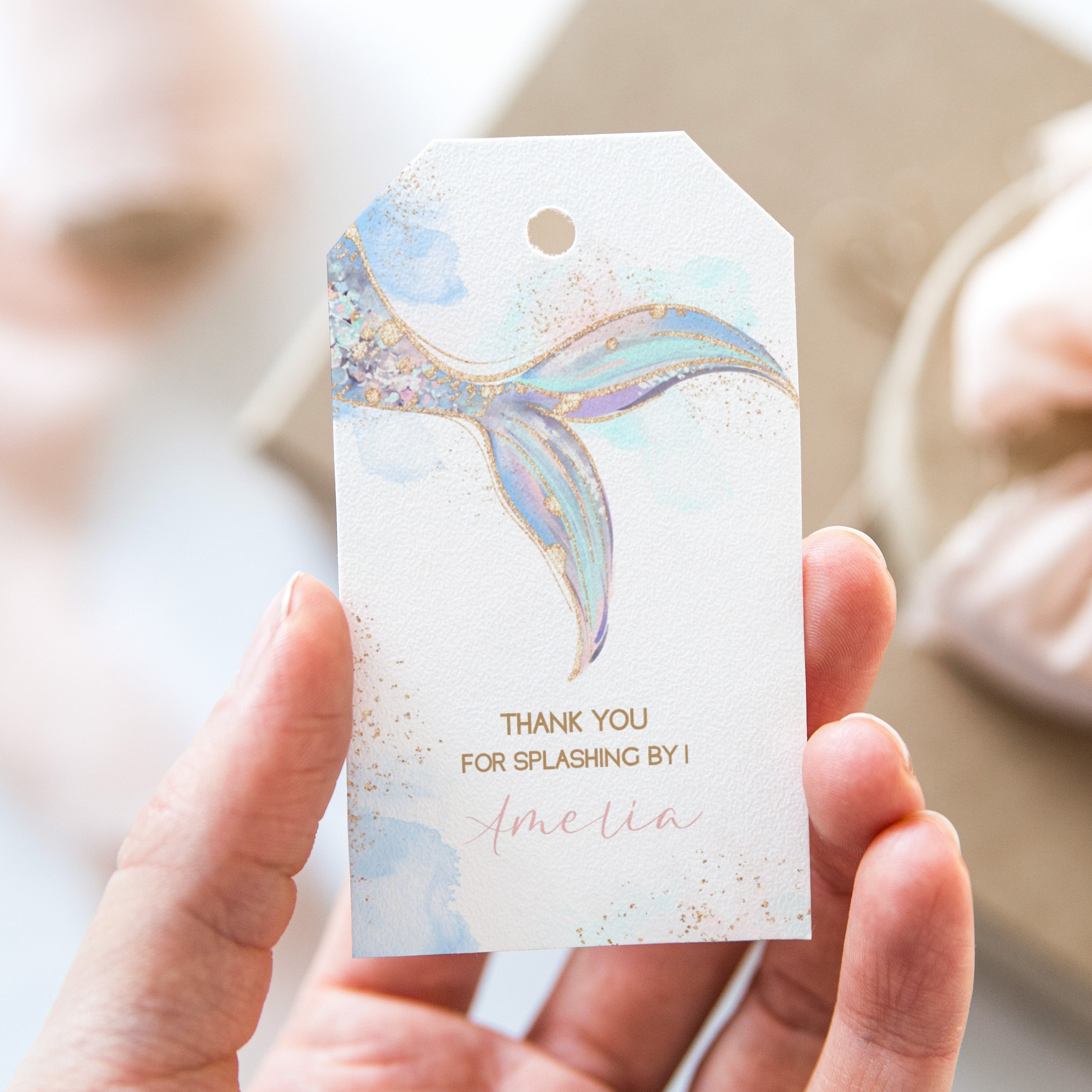 mermaid birthday thank you tag, mermaid theme birthay
