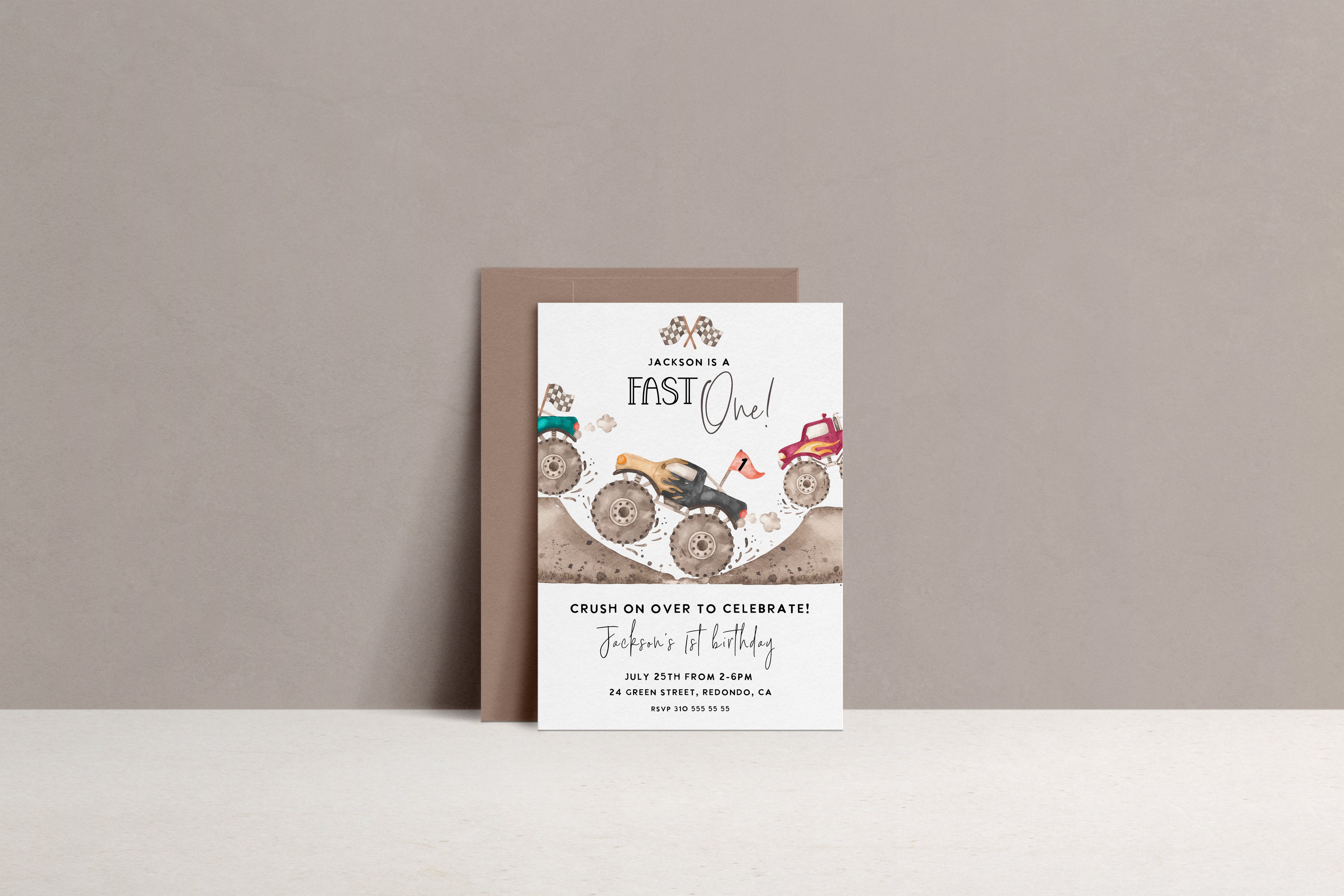 Monster Truck Birthday invitation - FAST ONE