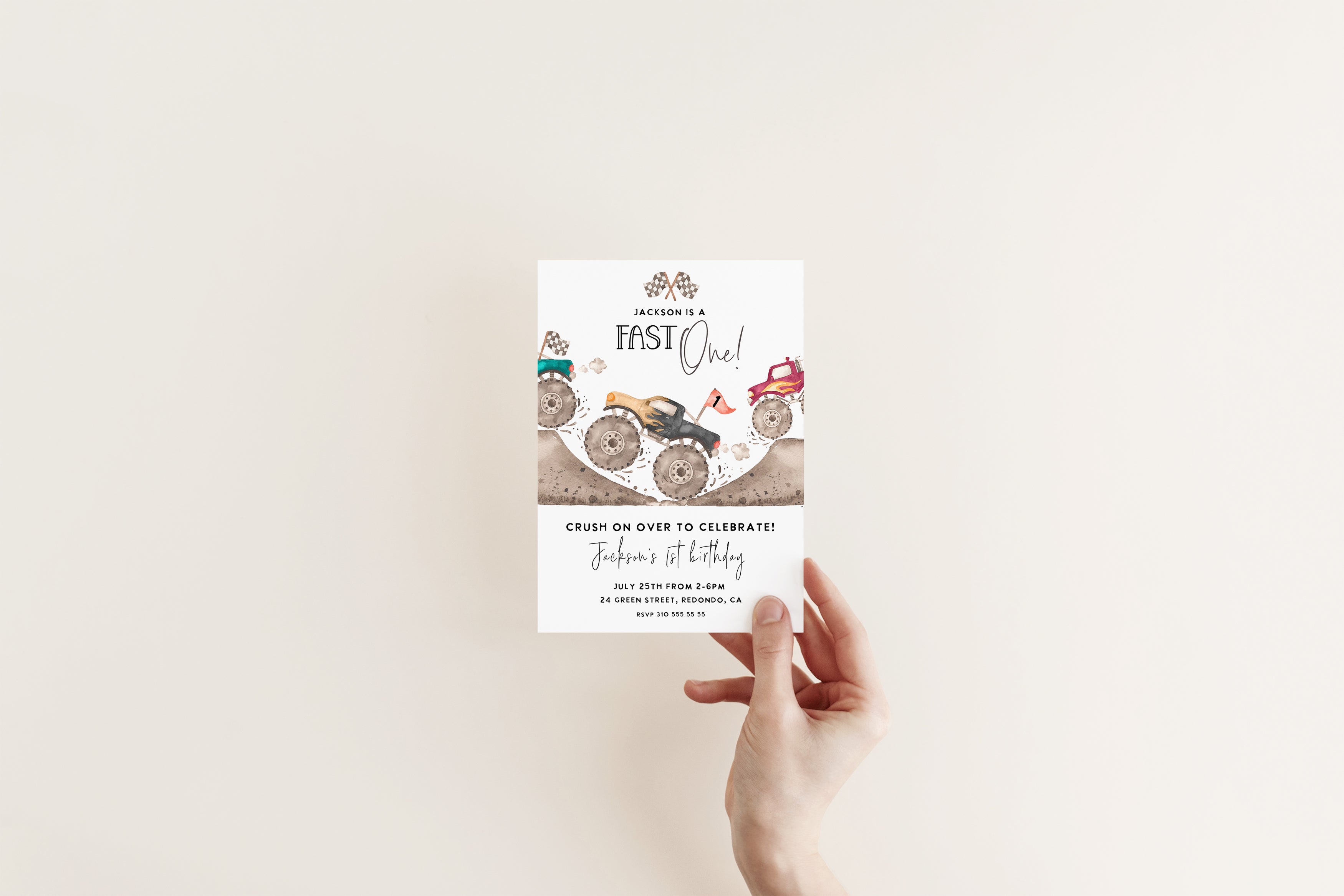 Monster Truck Birthday invitation - FAST ONE