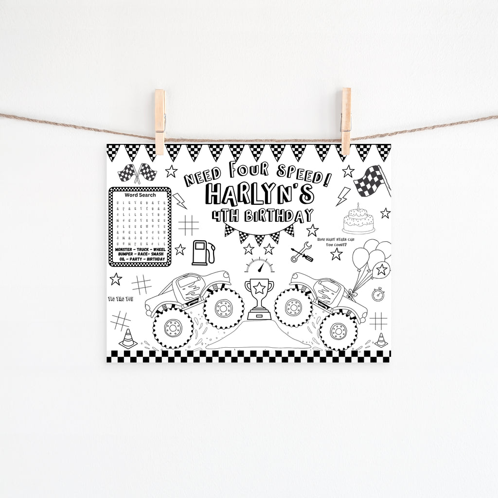 Monster Truck Birthday invitation - NEED FOUR SPEED- 4th birthday invitation