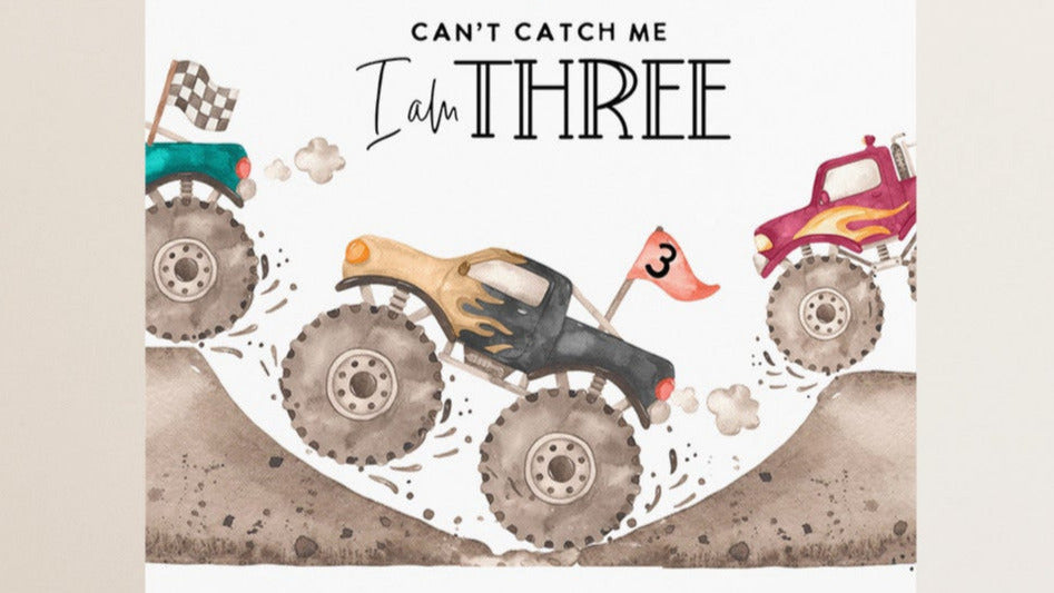 Monster truck birthday invitation, cant catch me, I am three birthday invitation, 3rd birthday, monster bash party, monster truck party decor, monster truck invitation