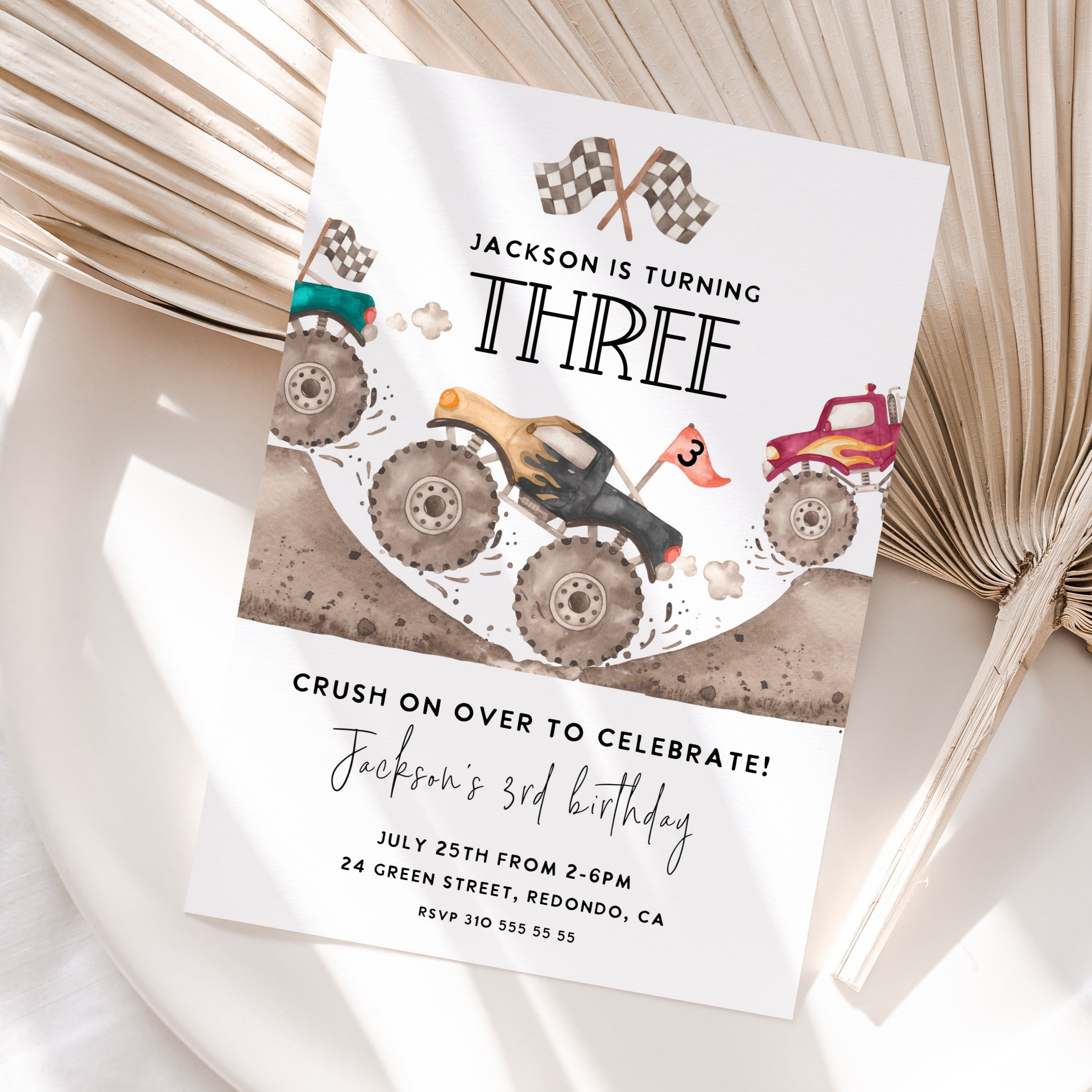 Monster truck birthday invitation