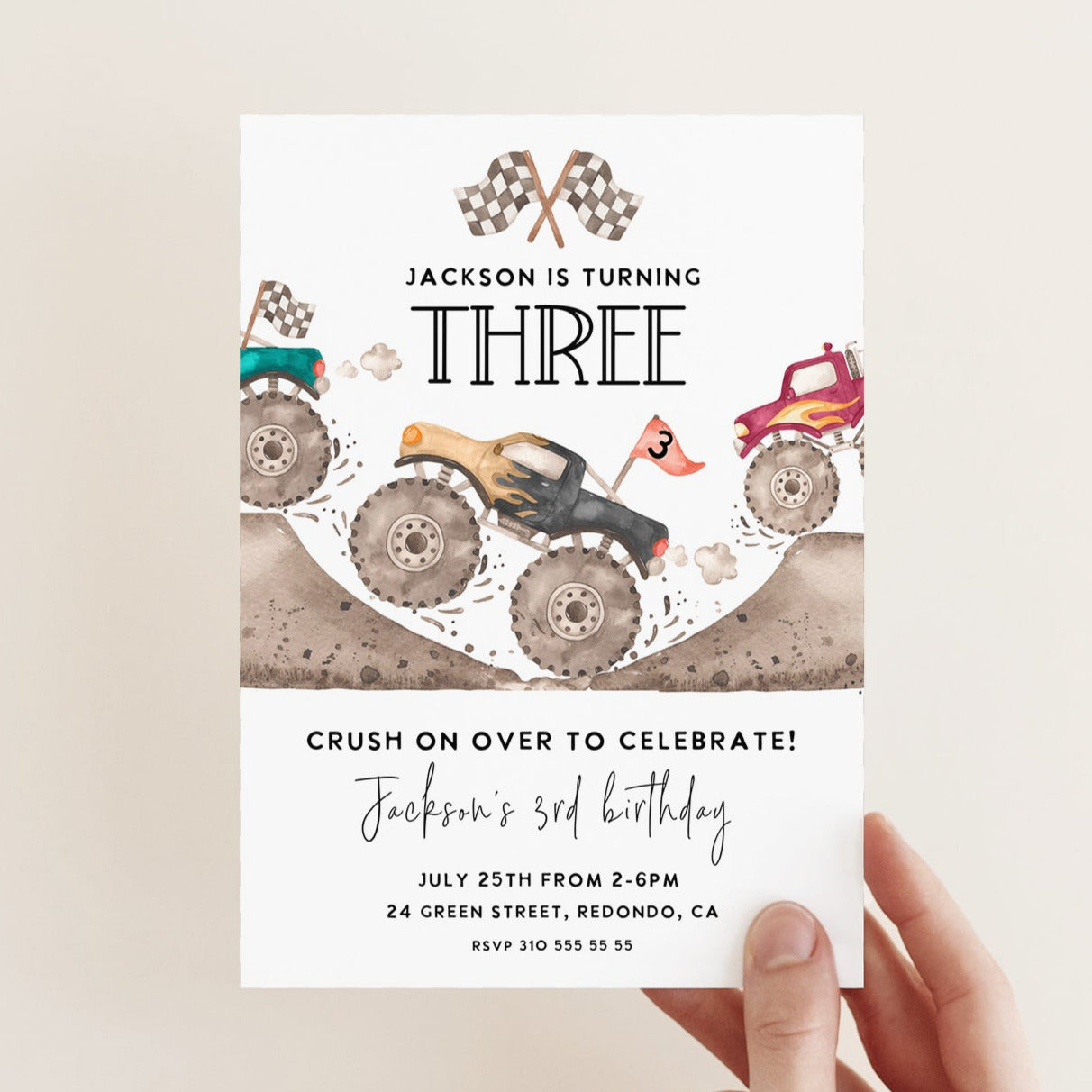 monster truck birthday invitation, monster truck party, monster truck jam
