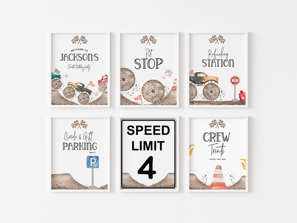 Monster Truck Birthday invitation - NEED FOUR SPEED- 4th birthday invitation