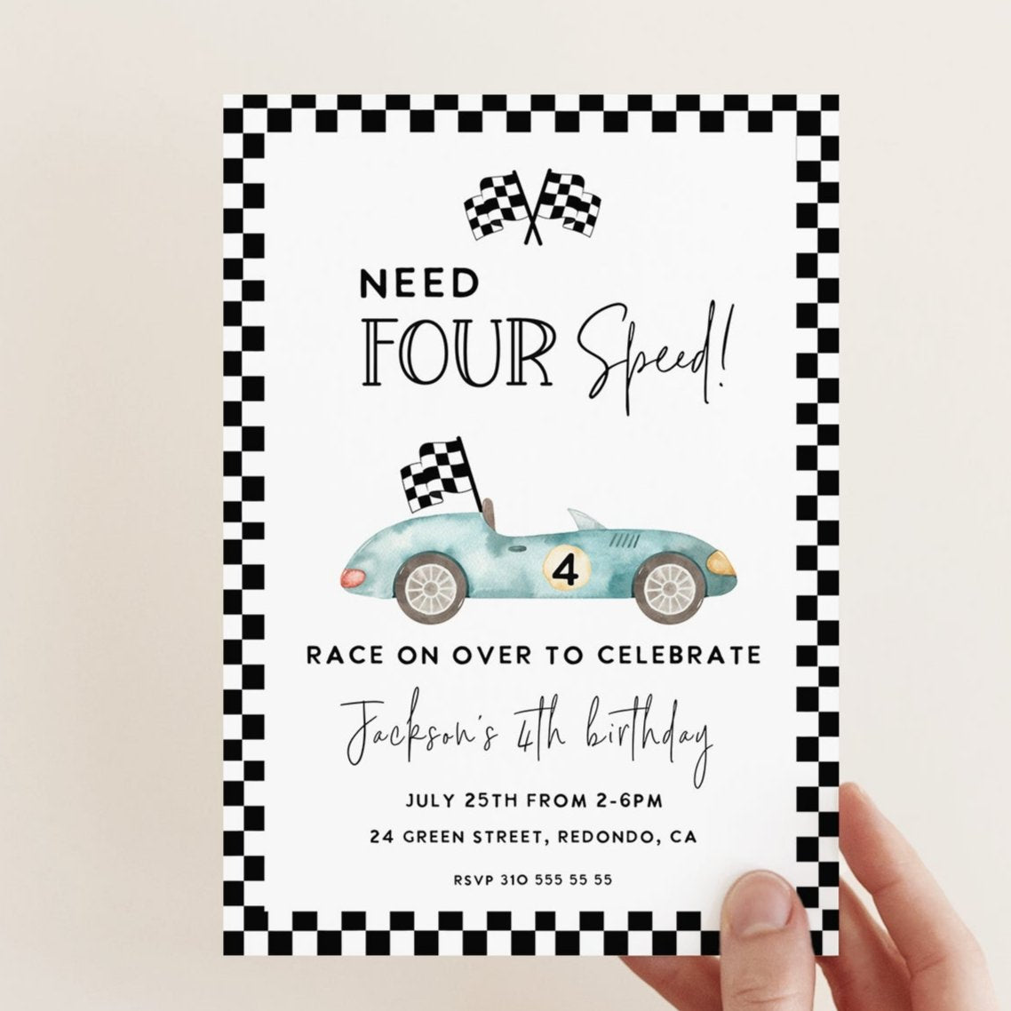 Race Car Birthday Invitation NEED FOR SPEED