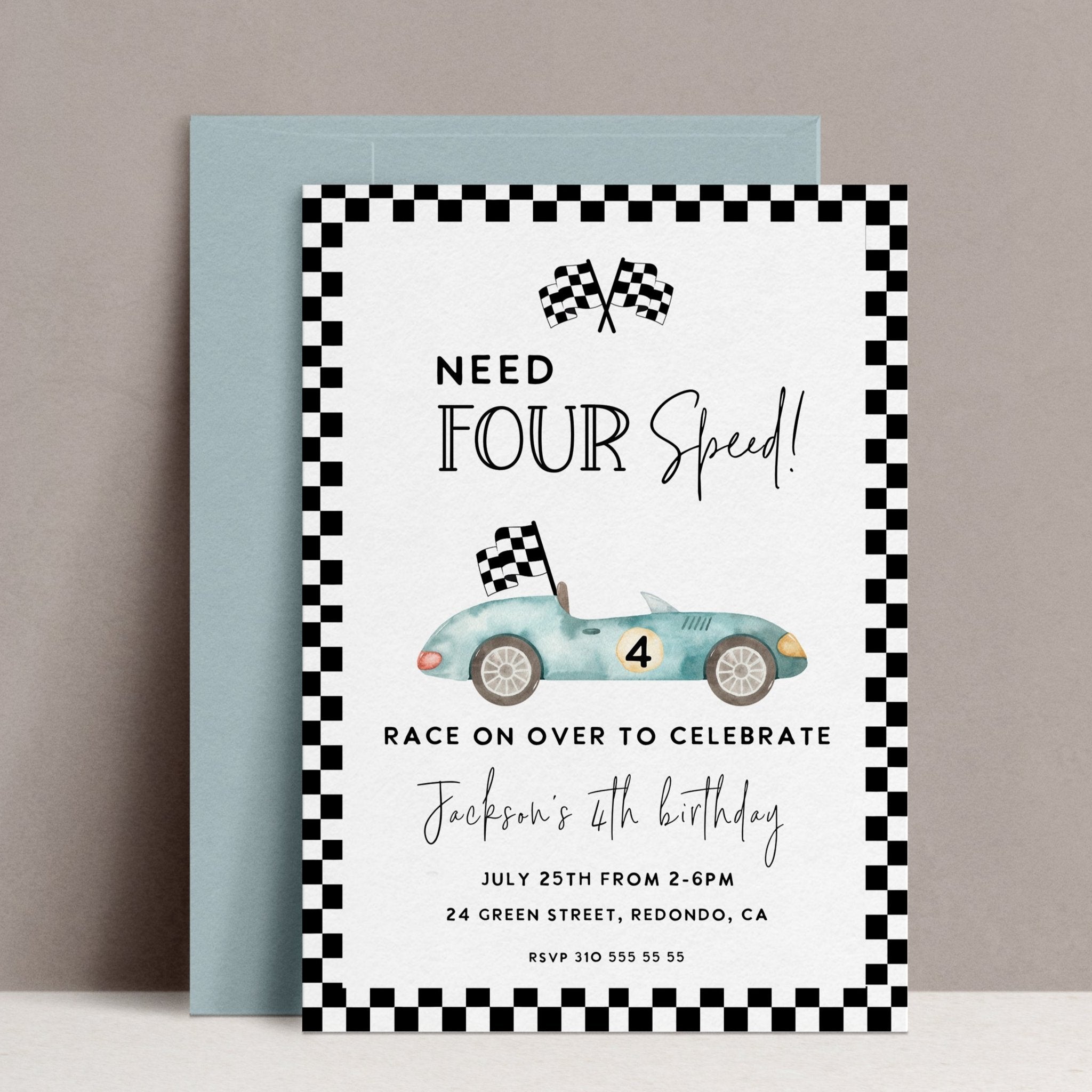 Race Car Birthday Invitation NEED FOR SPEED