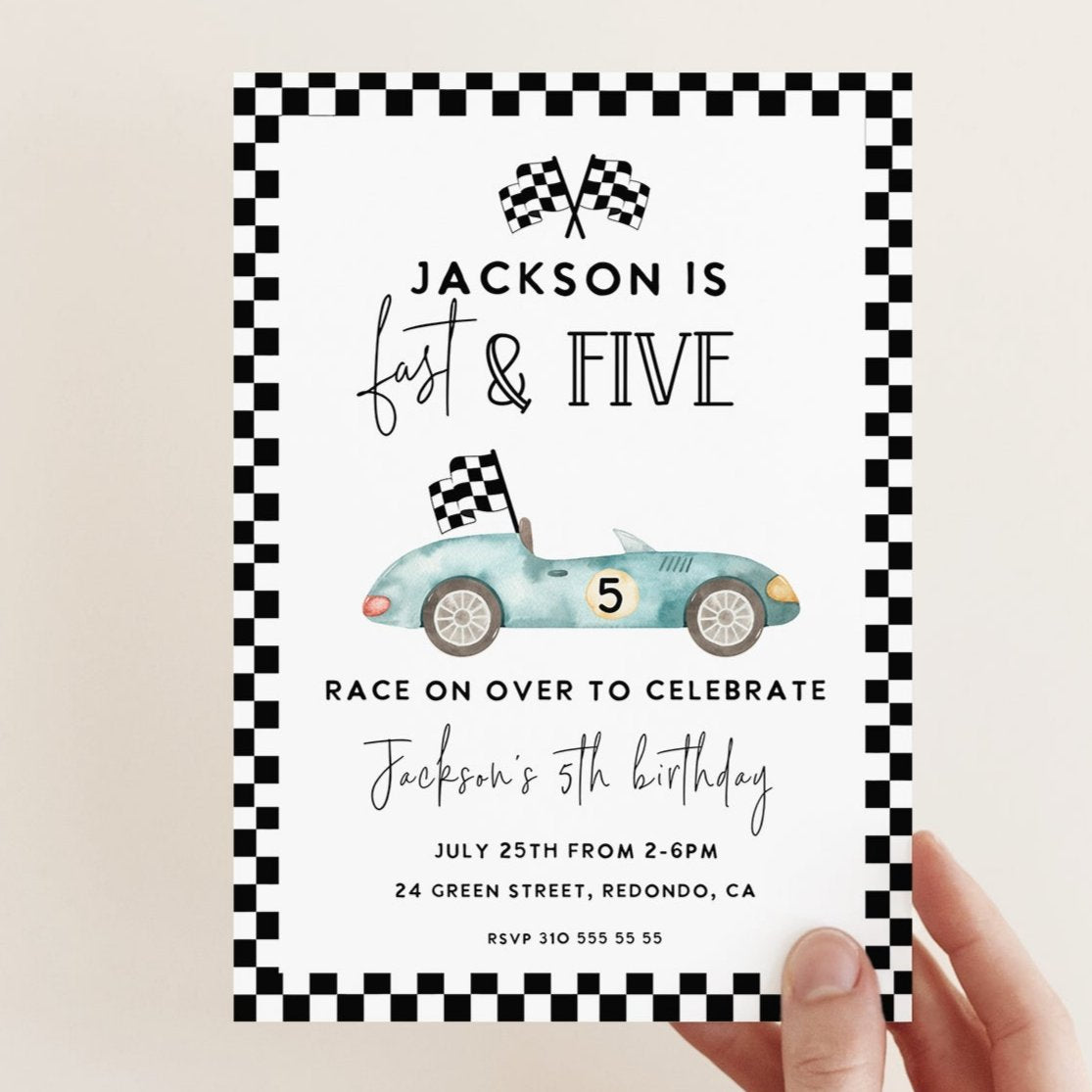 Race Car Birthday Invitation FAST AND FIVE