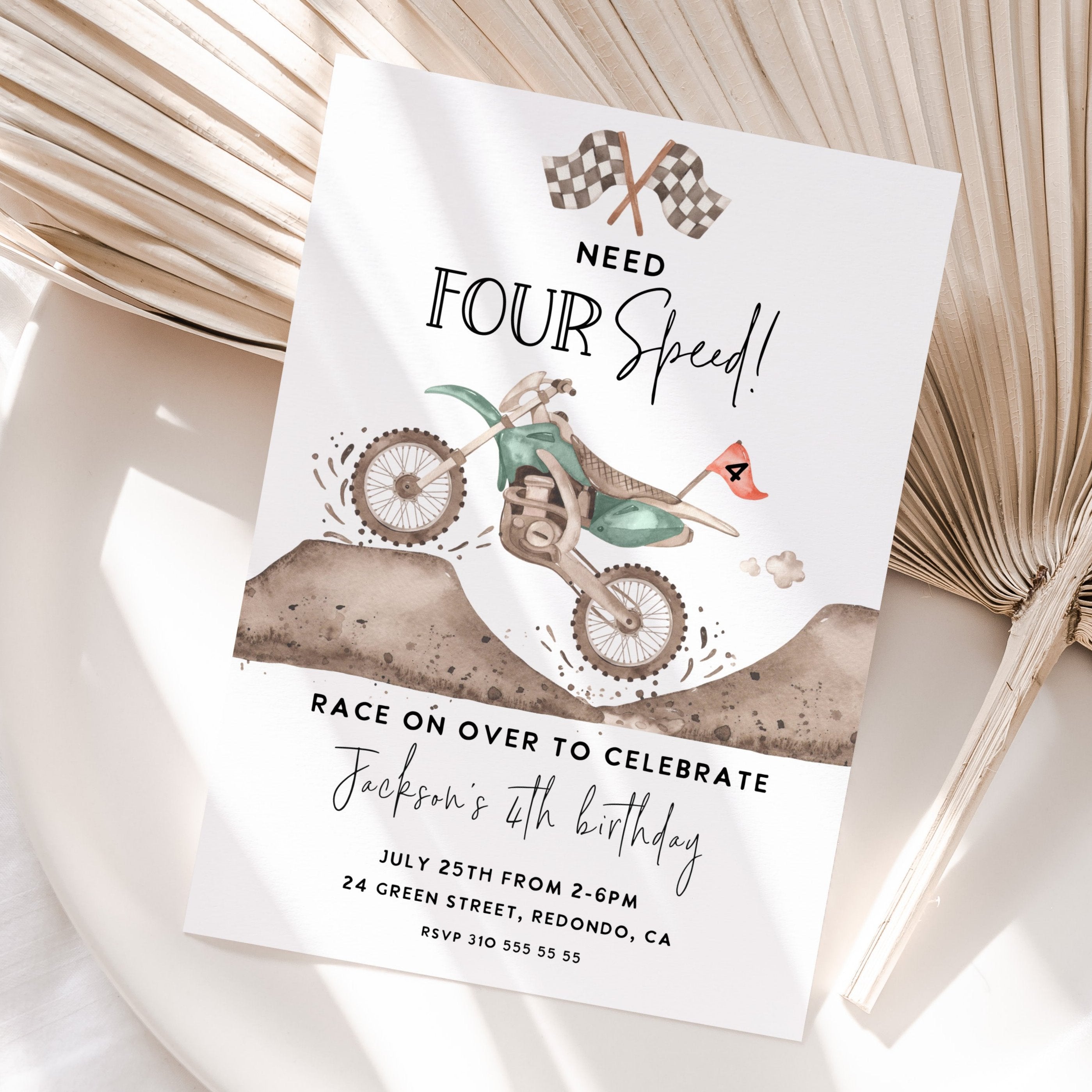 Dirt bike birthday invitation, need for speed, racing party, 4th birthday inviation, boy birthday, fourth birthday, dirt bike party