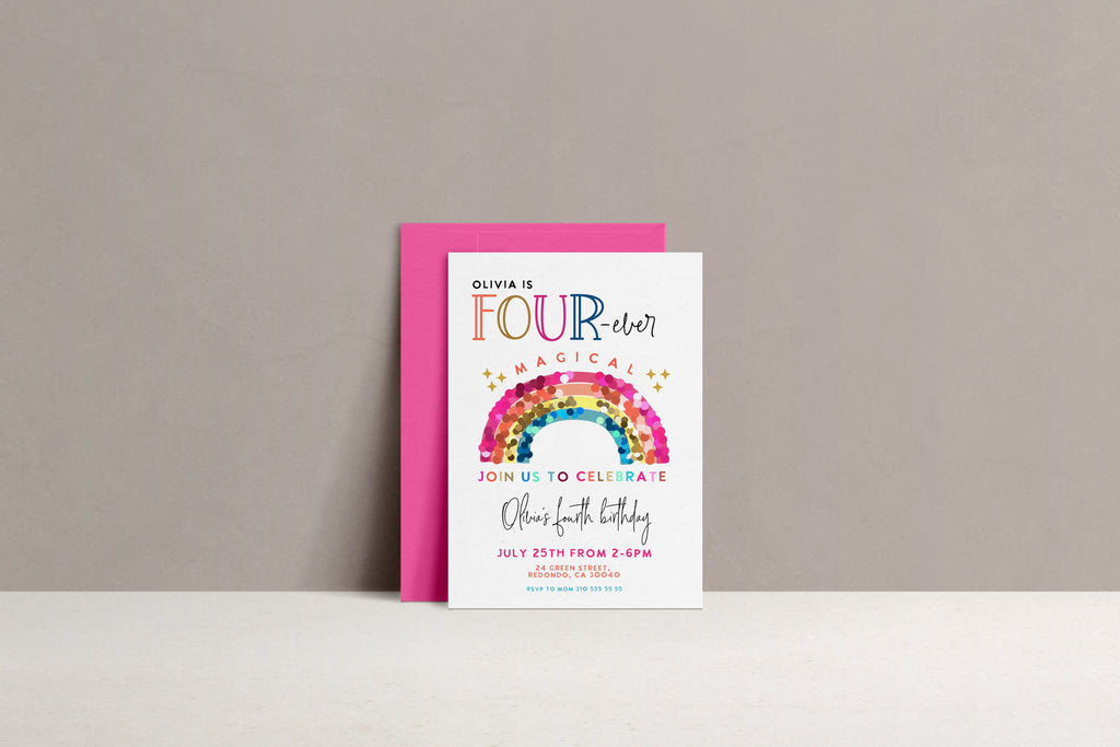 Rainbow- FOURever Magical birthday invitation