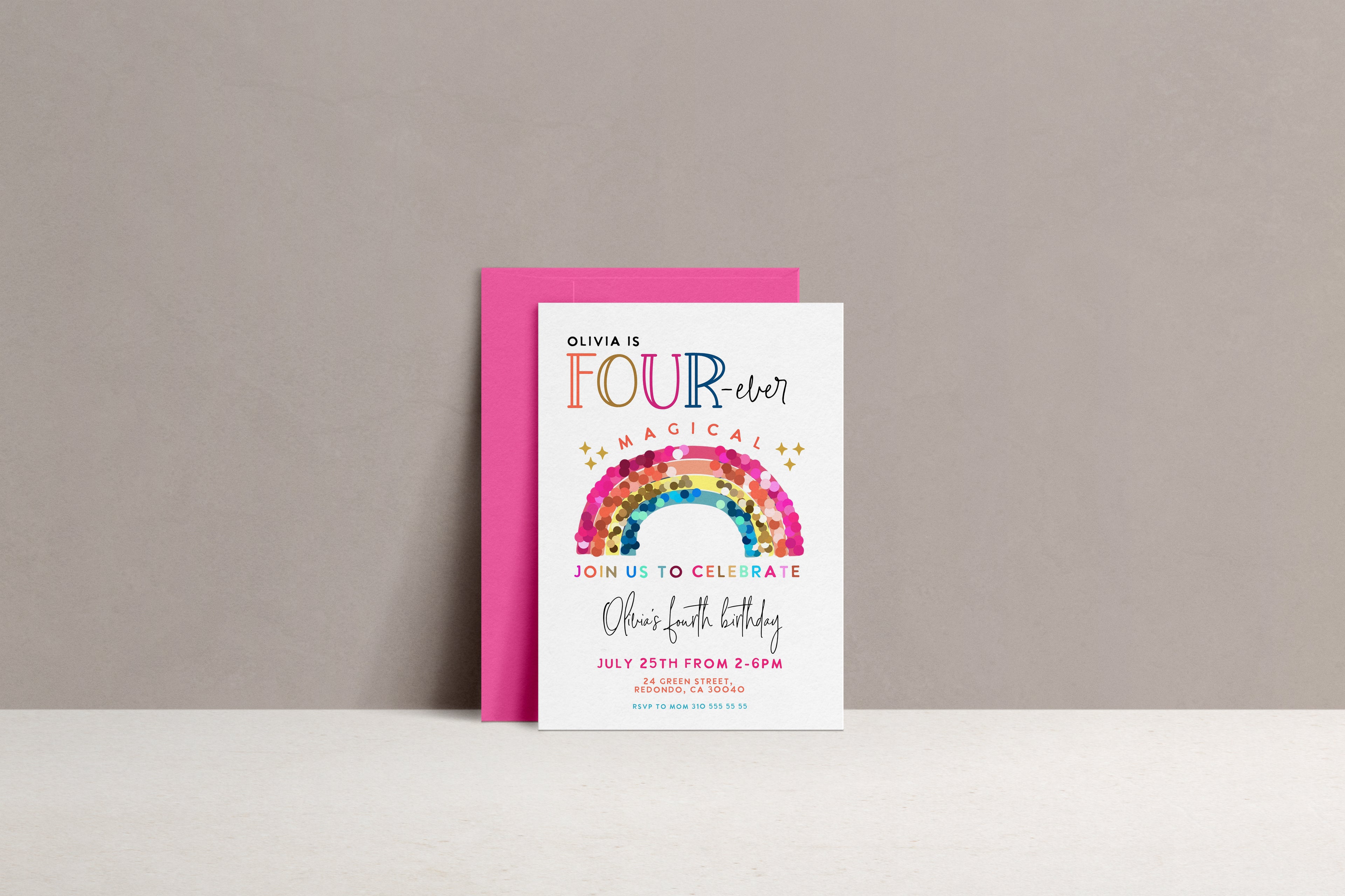 Rainbow- FOURever Magical birthday invitation