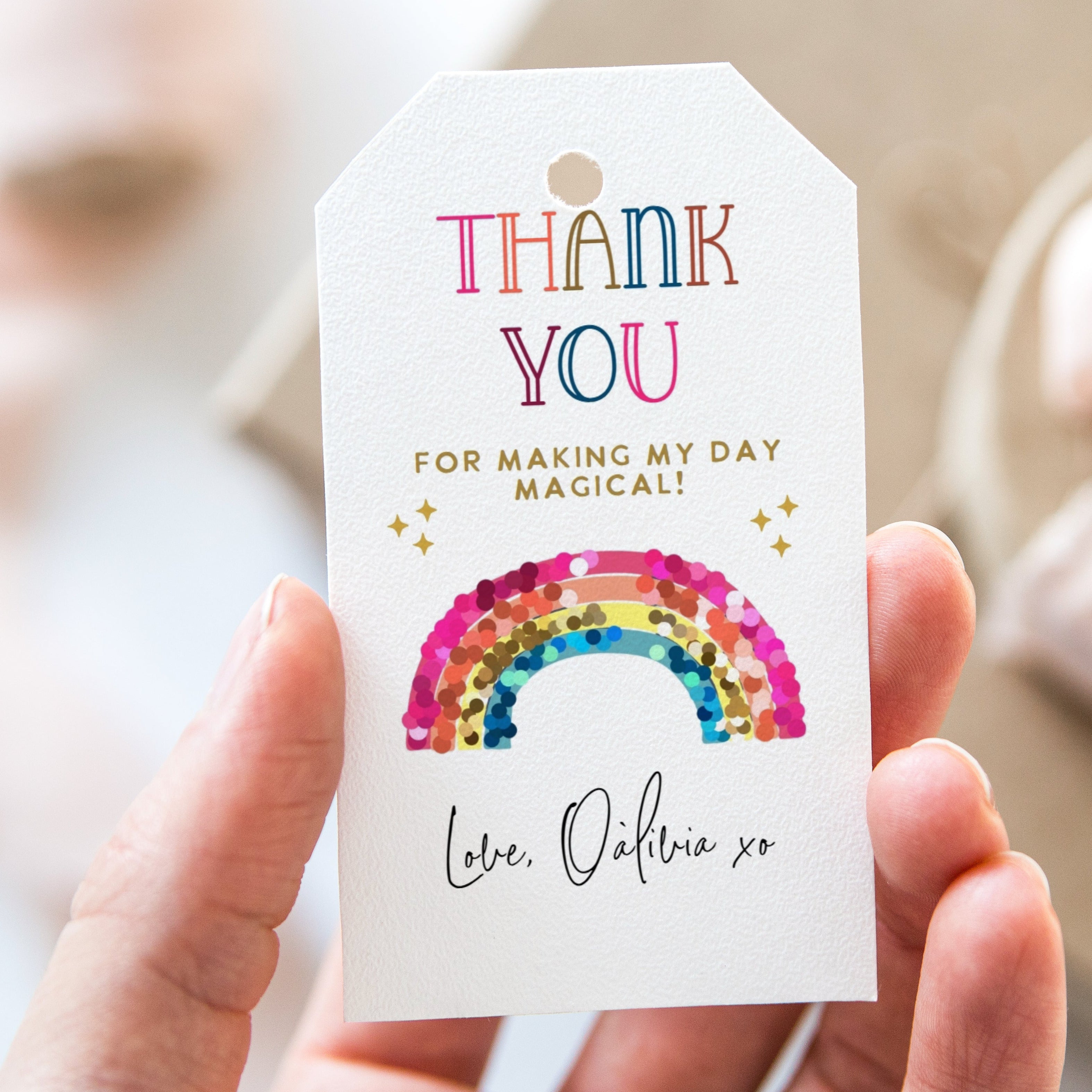Rainbow digital thank you tag template