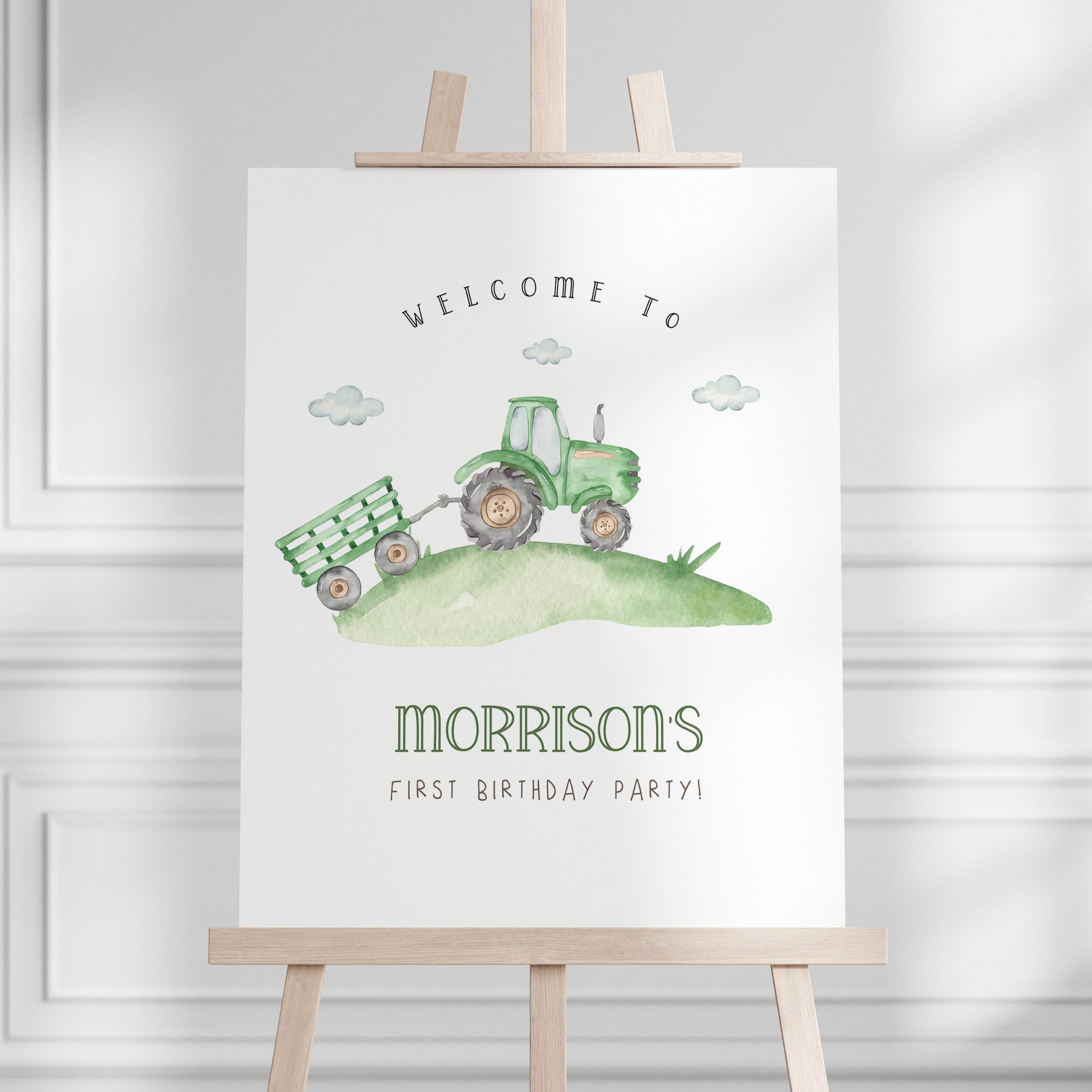 Green Tractor Birthday invitation 1st Birthday