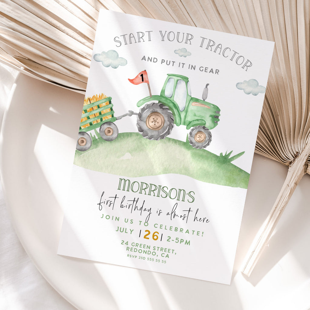 Tractor birthday invitation, tractor party, farm birthday invitation, fist birthday, boy birthday party invitation