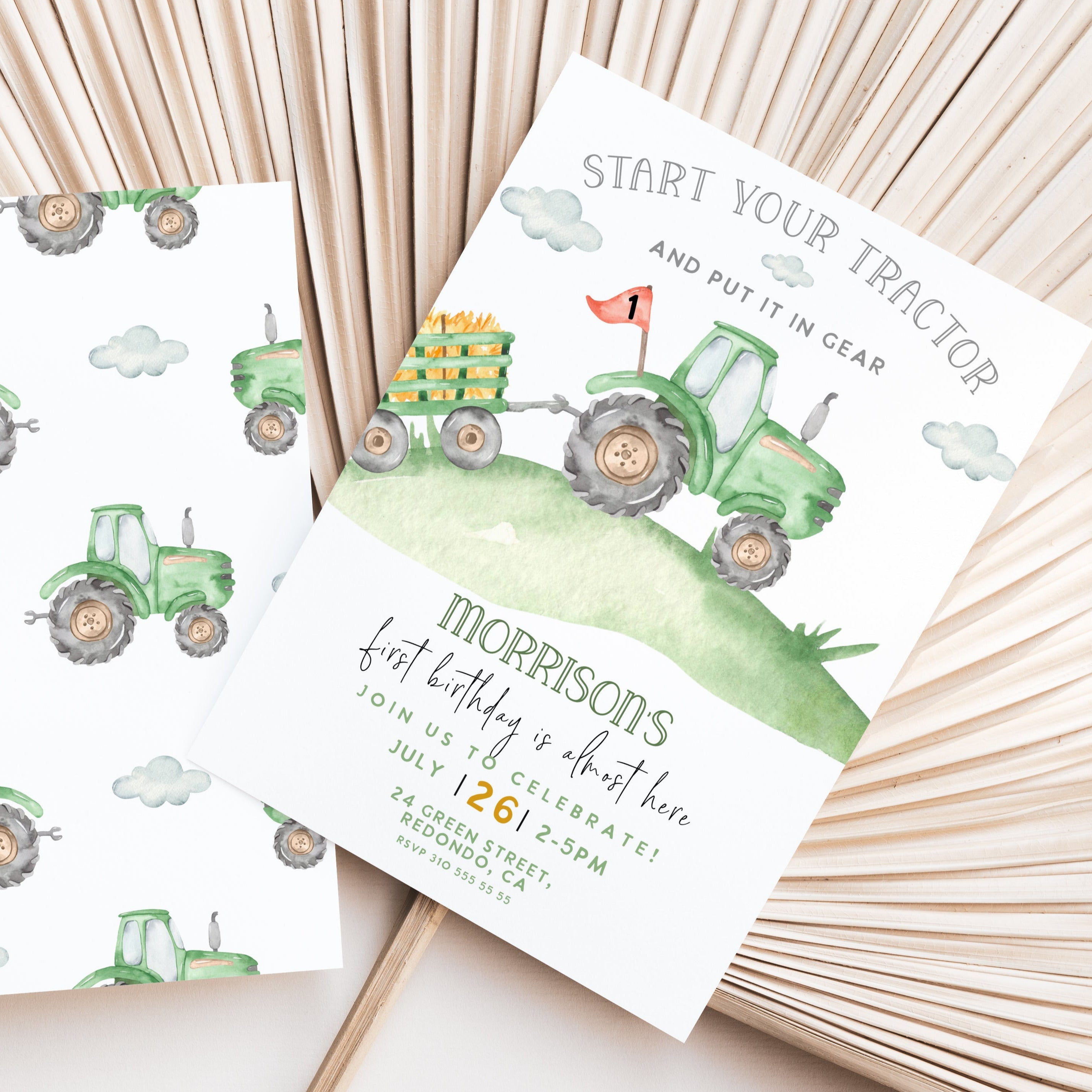Tractor birthday invitation, tractor party, farm birthday invitation, fist birthday, boy birthday party invitation