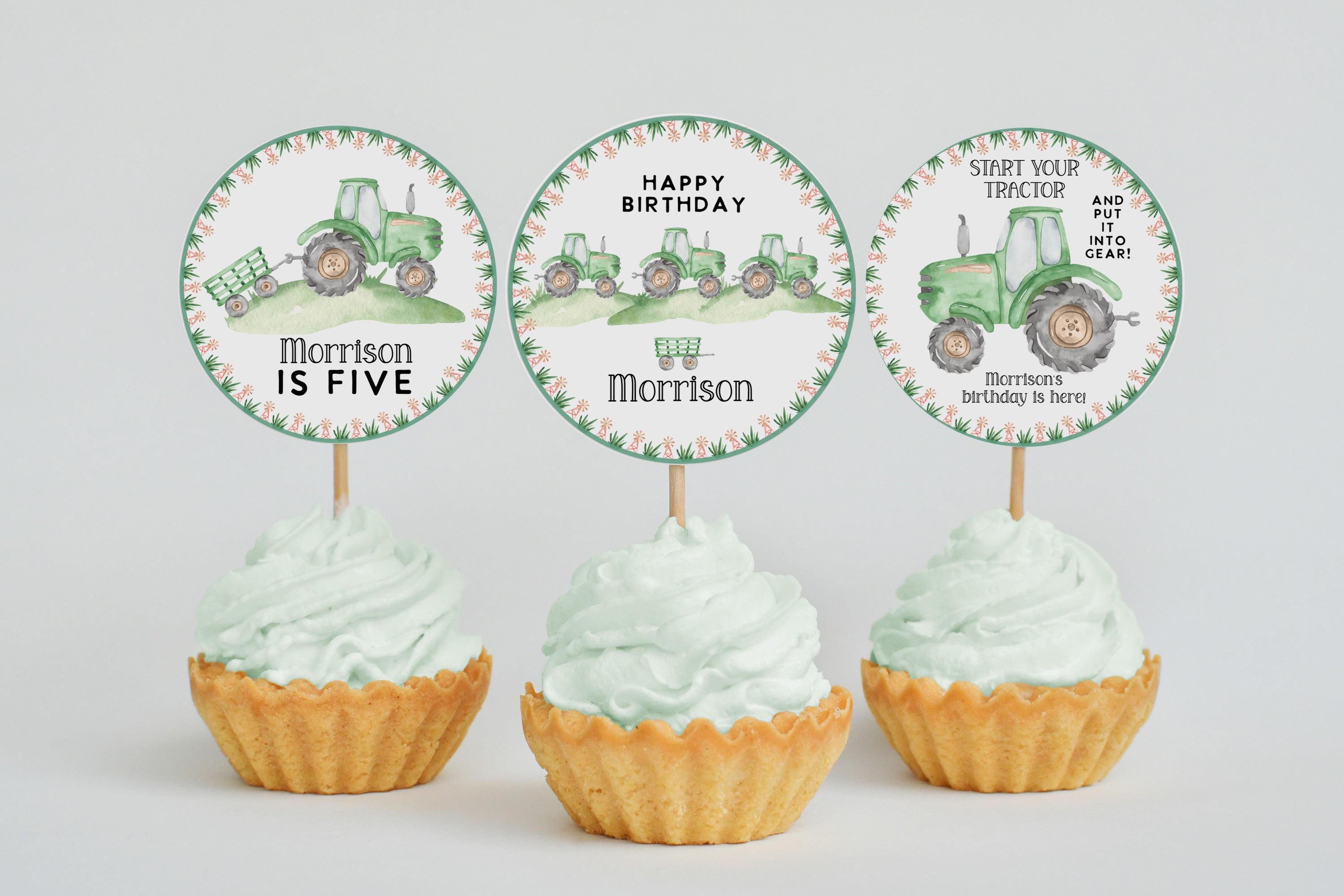 Green Tractor Birthday invitation 1st Birthday