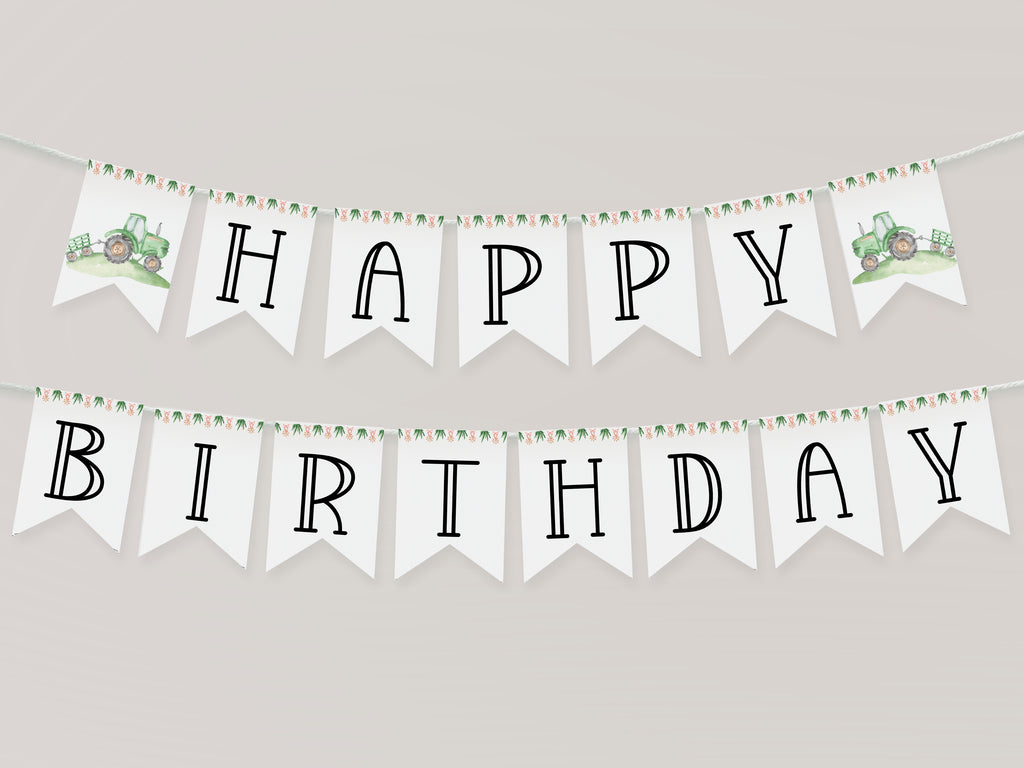 Green tractor birthday banner