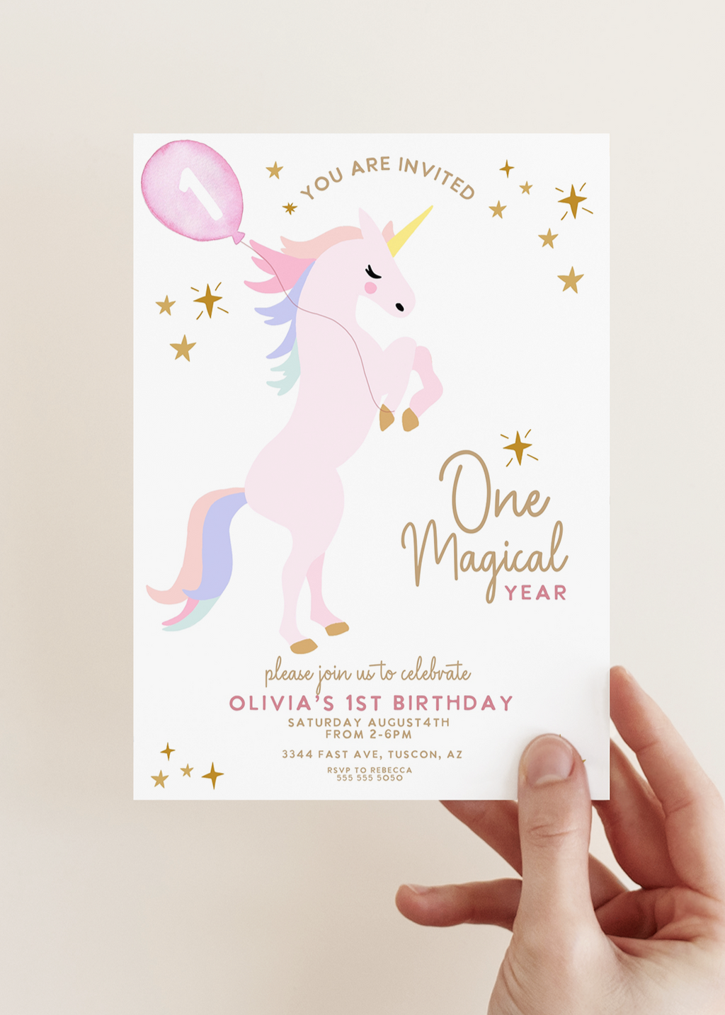 Unicorn birthday invitation, one magical year unicorn invitation, unicorn party