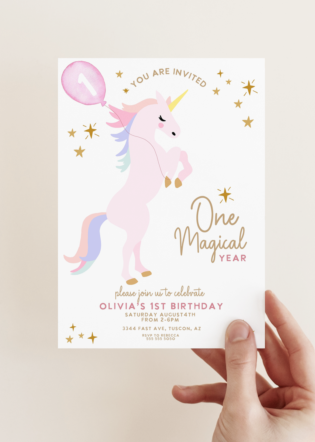 Unicorn birthday invitation, one magical year unicorn invitation, unicorn party