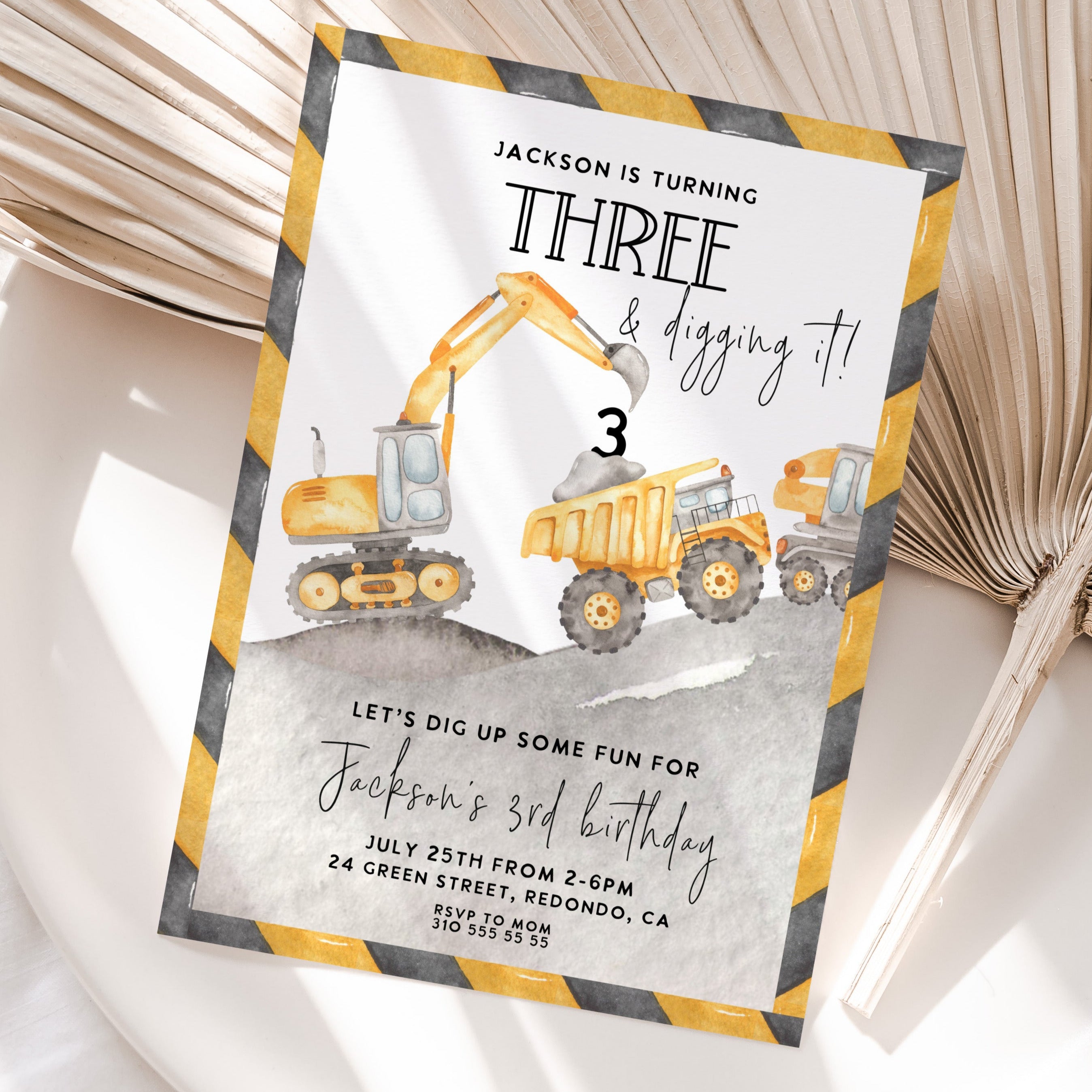 Construction birthday invitation, any age, third birthay, truck birthday invite, construction party