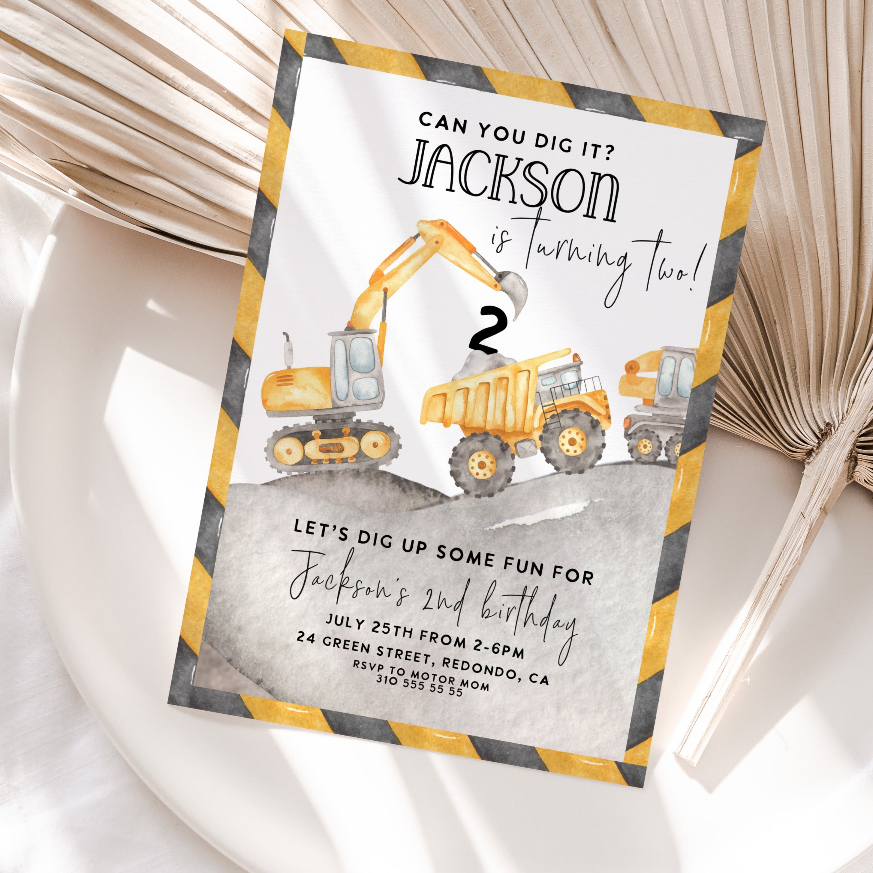 Construction birthday party invitation, construction invitation, boy birthday party, digger party, second birthday, 2nd birthday