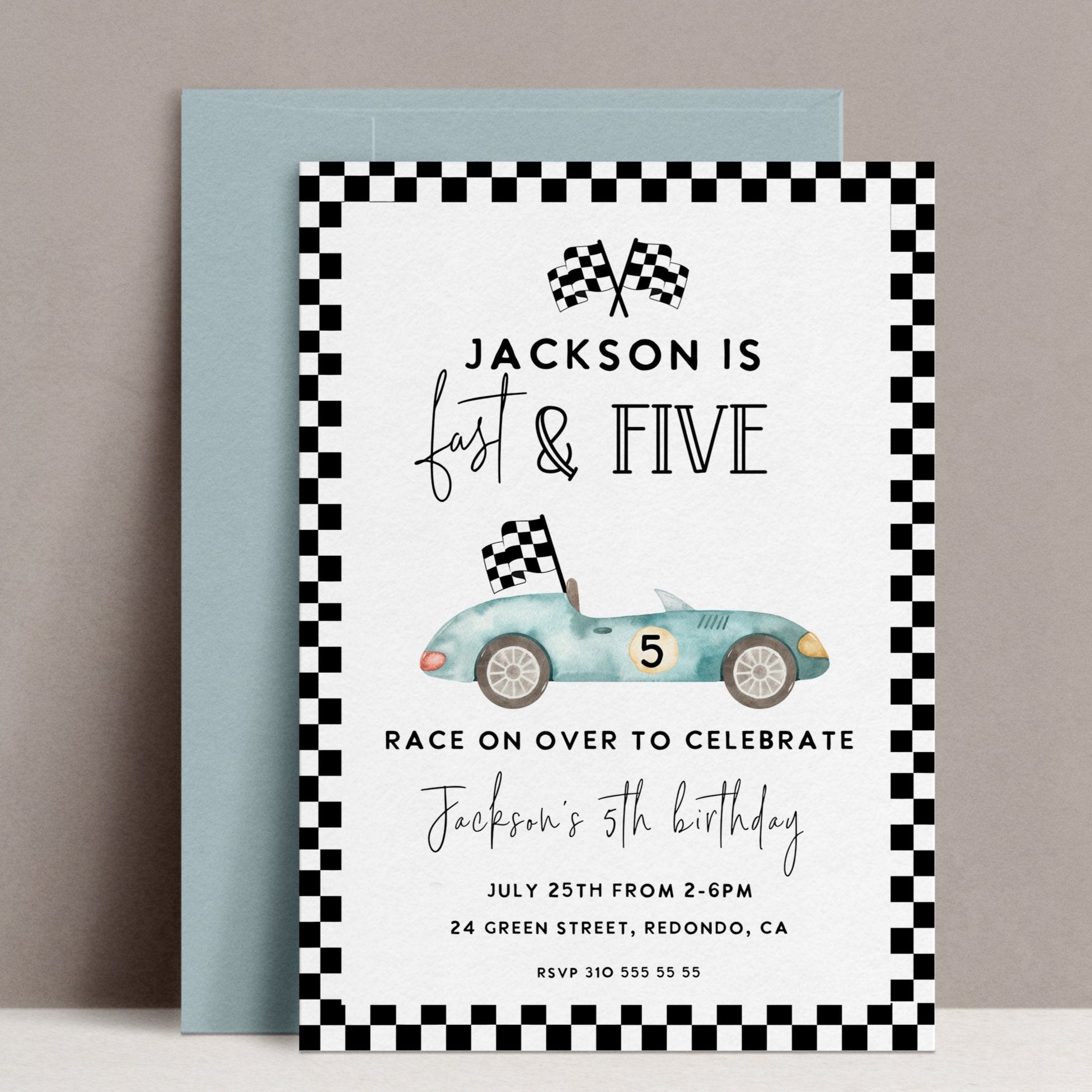 Race Car Birthday Invitation FAST AND FIVE