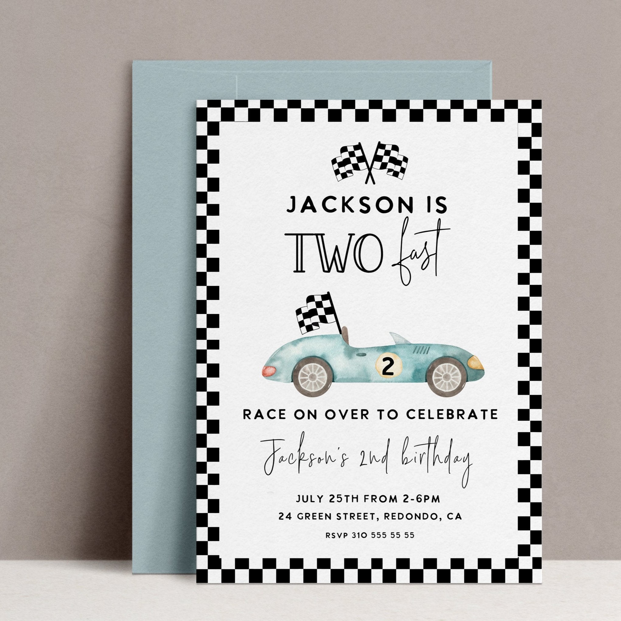 Race Car Birthday Invitation TWO FAST