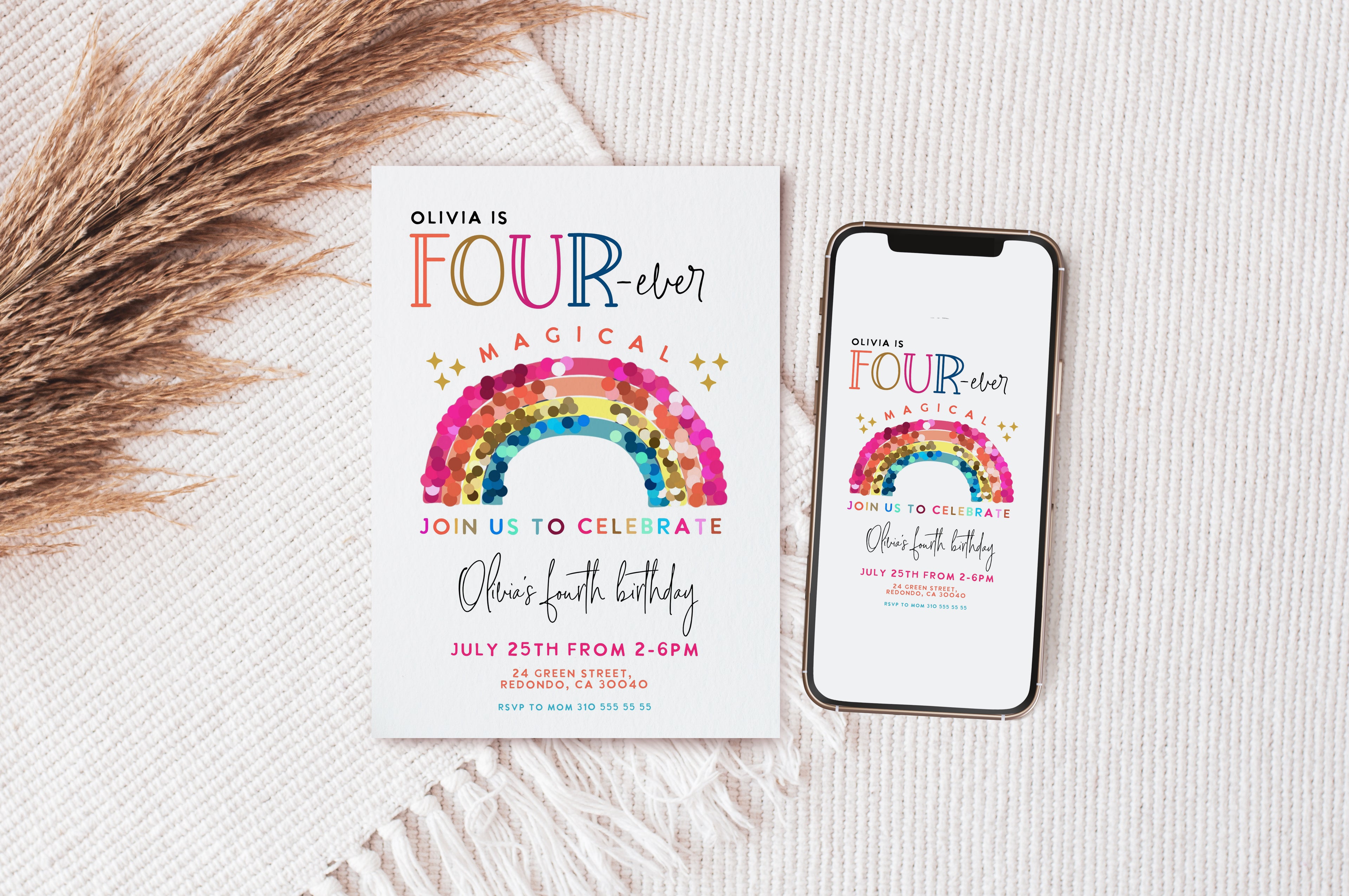 Rainbow- FOURever Magical birthday invitation