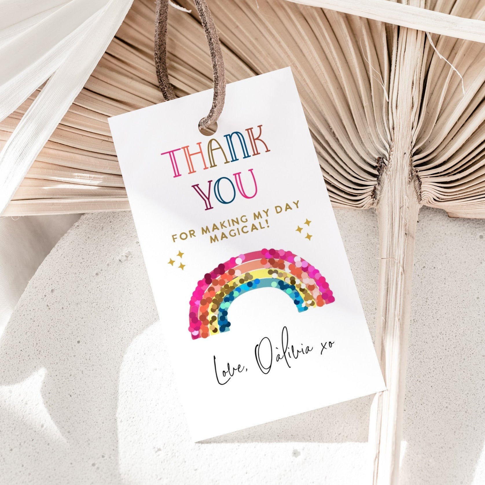 Rainbow thank you tag template