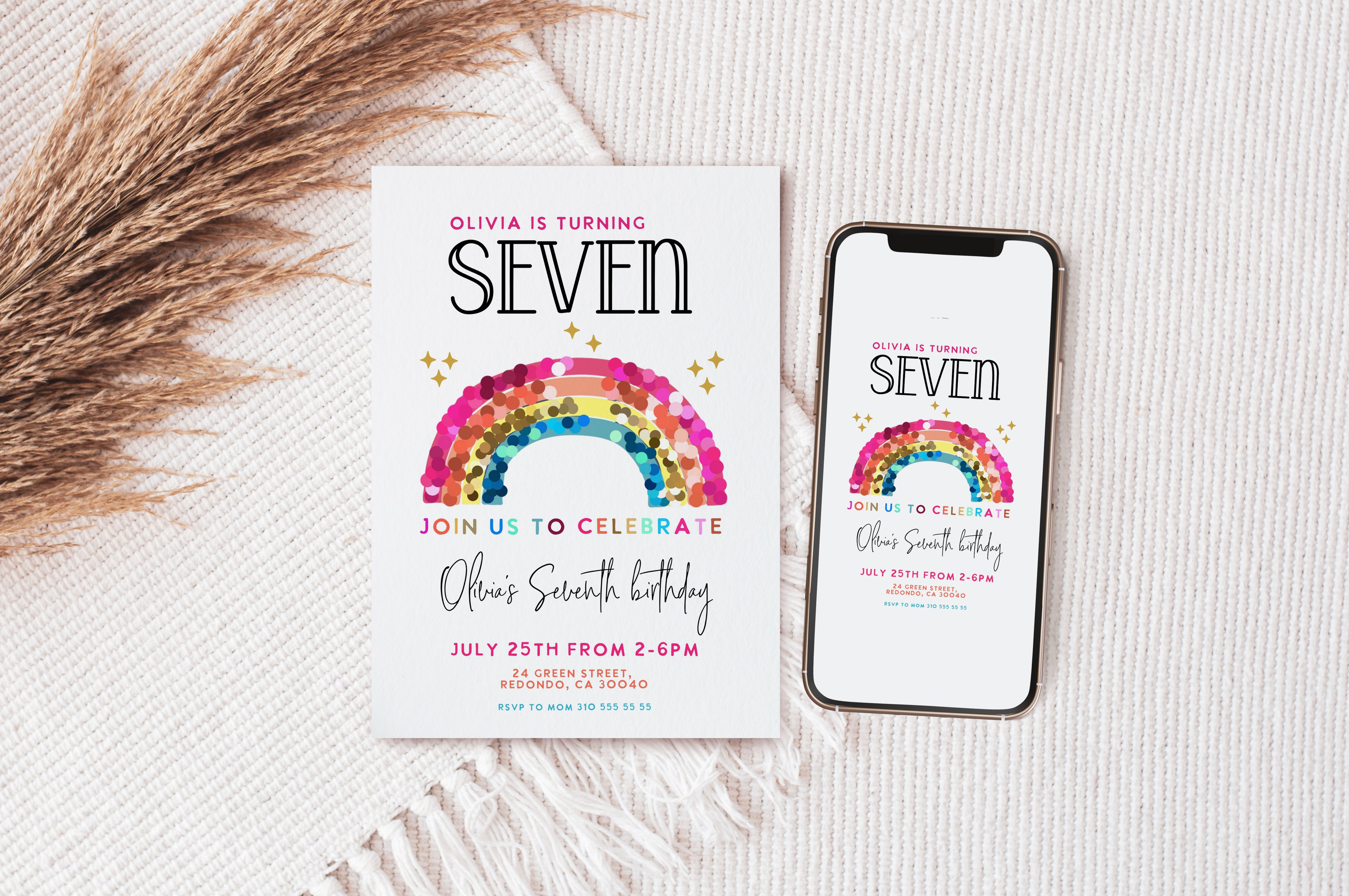 Rainbow birthday invitation template - Any age
